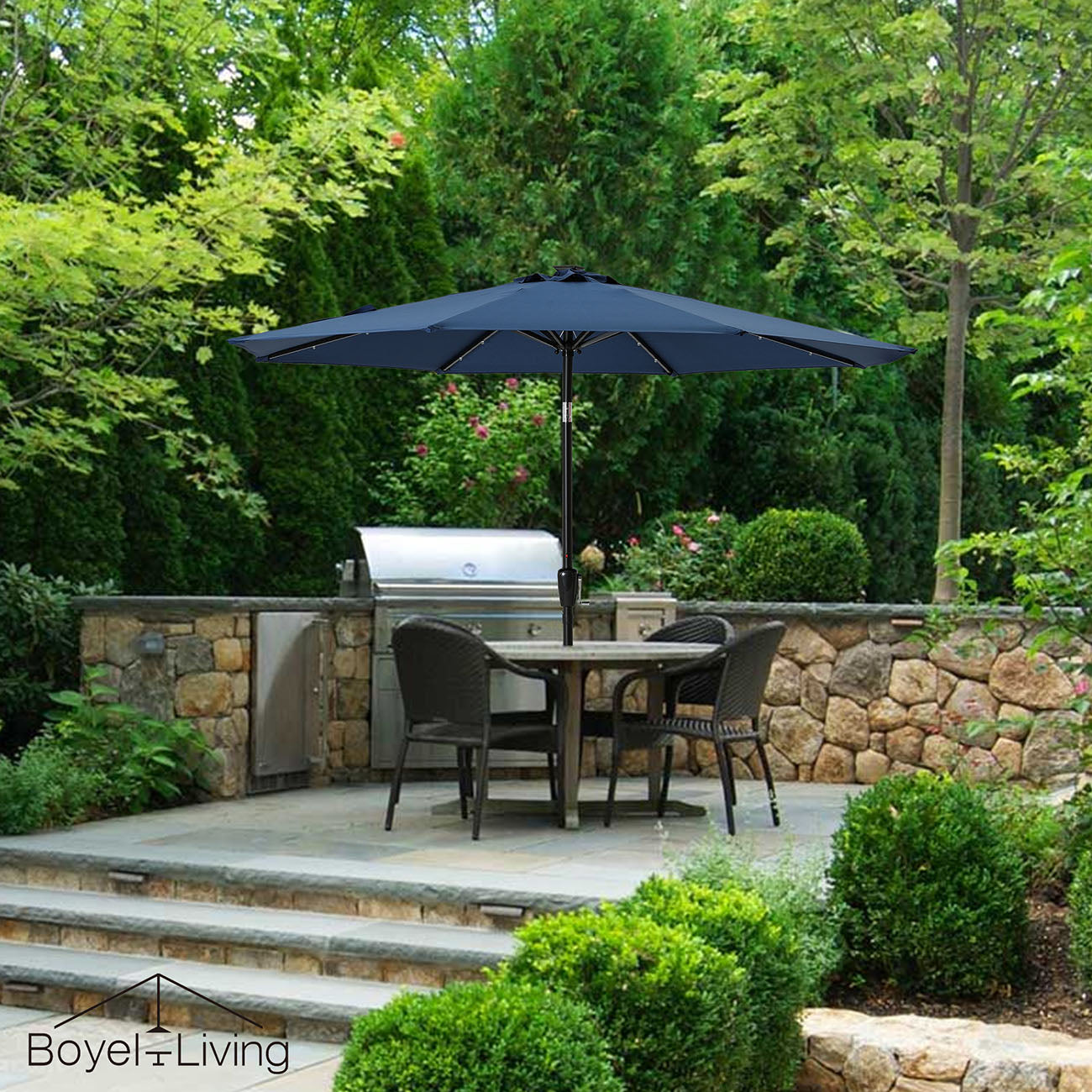 Boyel Living 9-ft Patio Umbrella with LED Lights (Navy)-Boyel Living