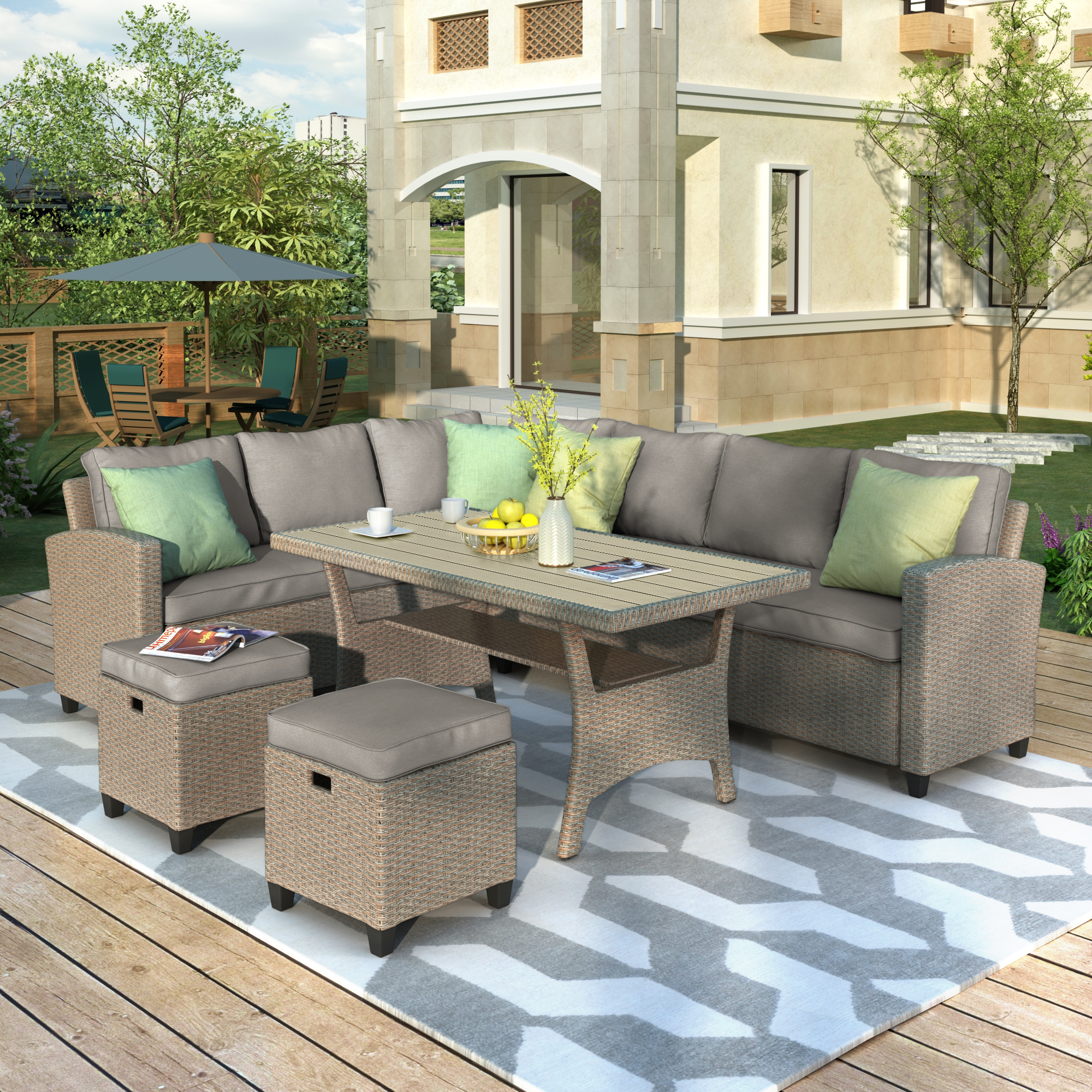 grey rattan corner sofa set