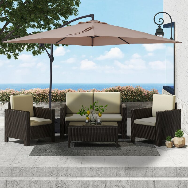 8.5Ft Square Outdoor Market Cantilever Patio Umbrella with Push Button Tilt and Base-Boyel Living