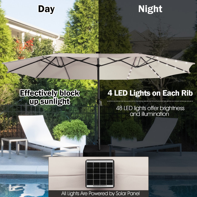 Boyel Living 15 Feet Double-Sided Patio Umbrella with 48 LED Lights