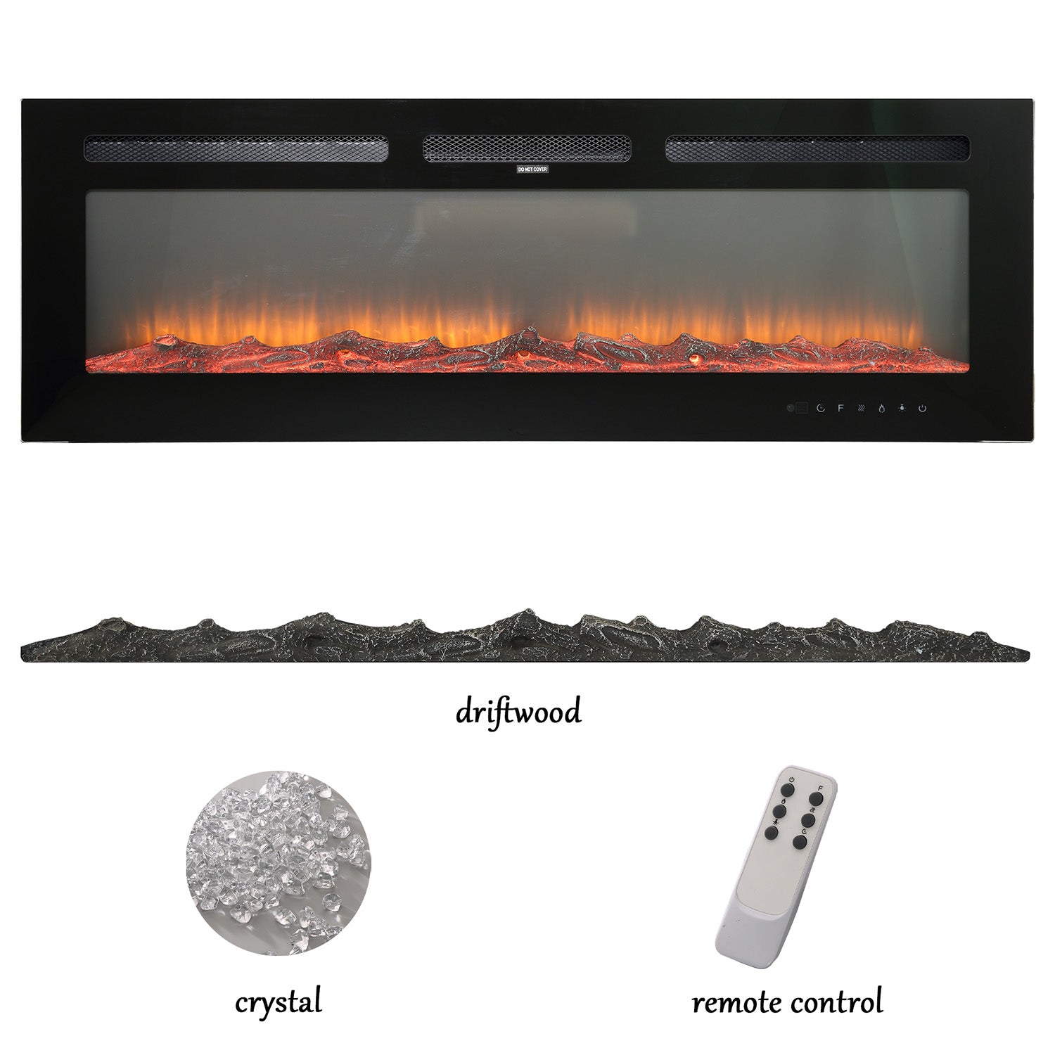 Boyel Living Electric Wall Mounted Recessed Fireplace with Remote 1500/750 Watt in Black, 30/36/40/50/60 in.-Boyel Living