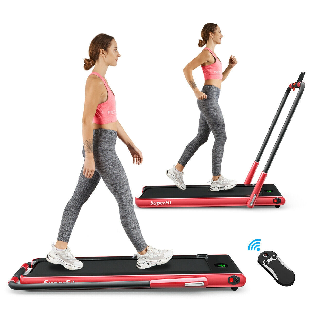 2-in-1 Folding Treadmill with RC Bluetooth Speaker LED Display-Boyel Living