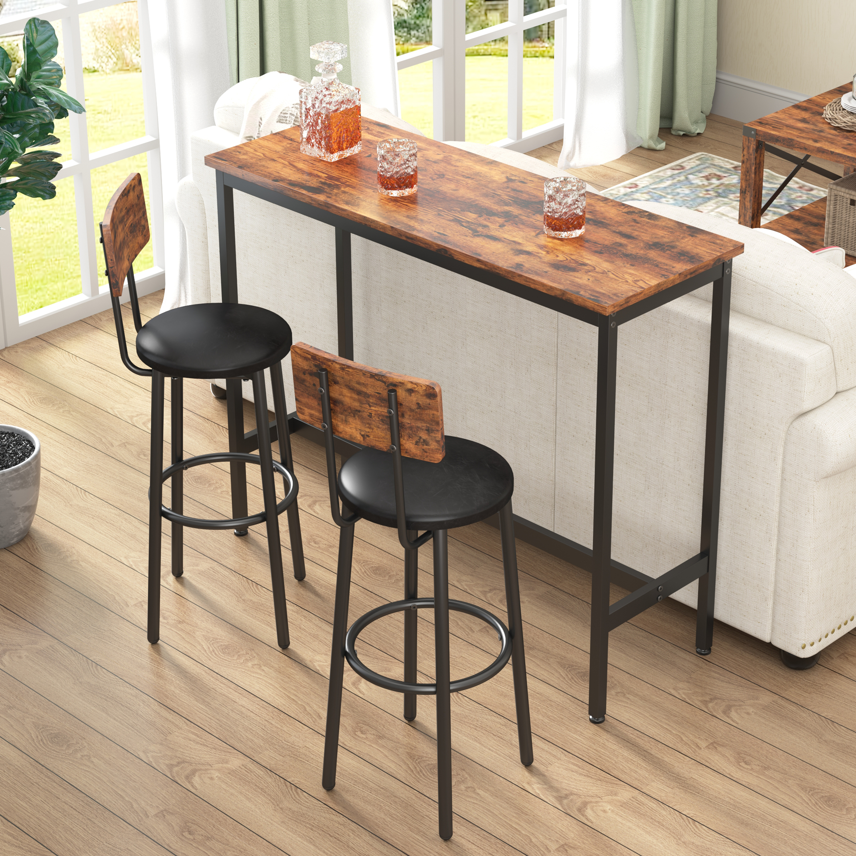 JHX Bar Table Set with 2 Bar stools PU Soft seat with backrest