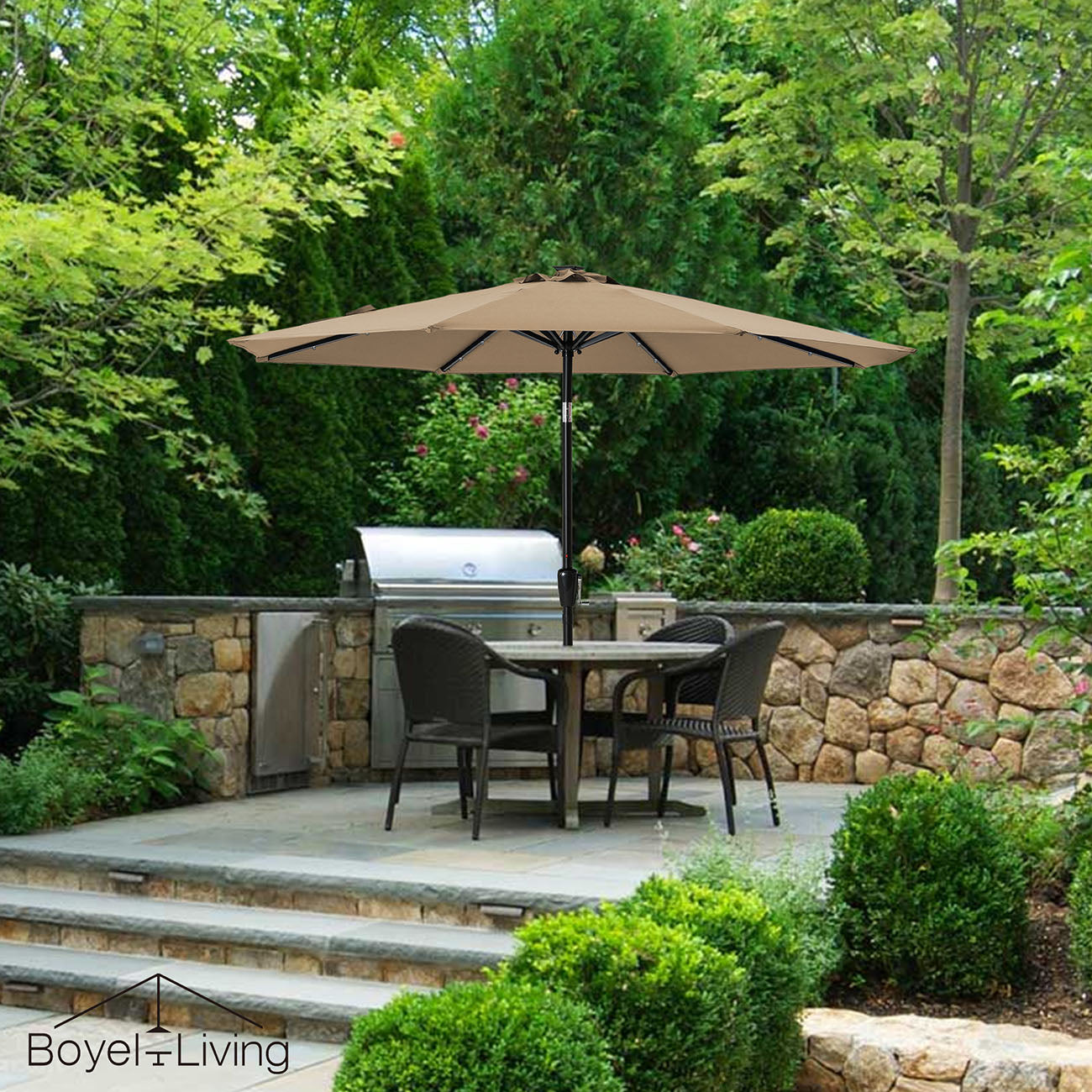 Boyel Living 9-ft Patio Umbrella with LED Lights (Sand)-Boyel Living