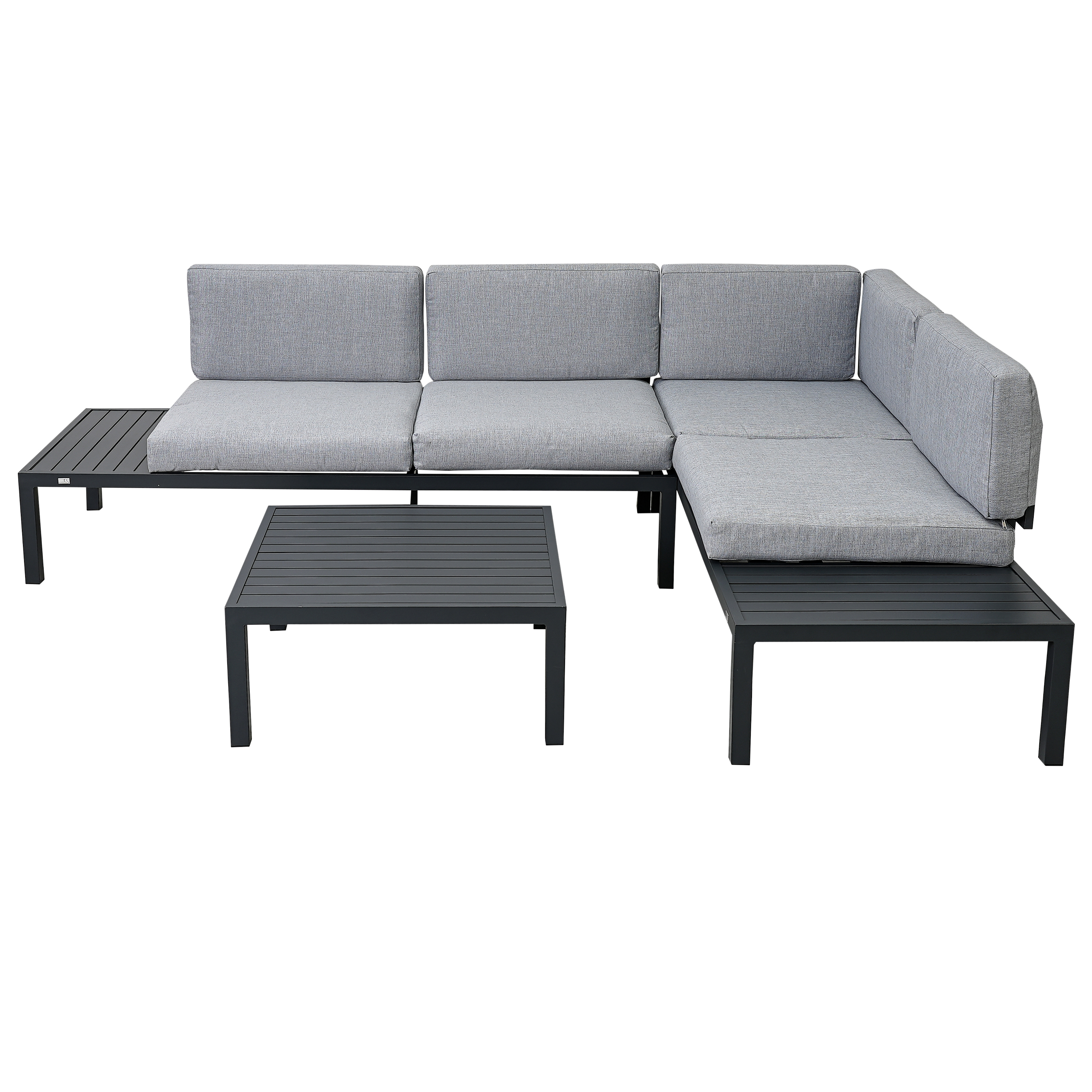 Outdoor 3-piece Aluminum Alloy Sectional Sofa Set with End Table and Coffee Table,Black Frame+Gray Cushion-Boyel Living
