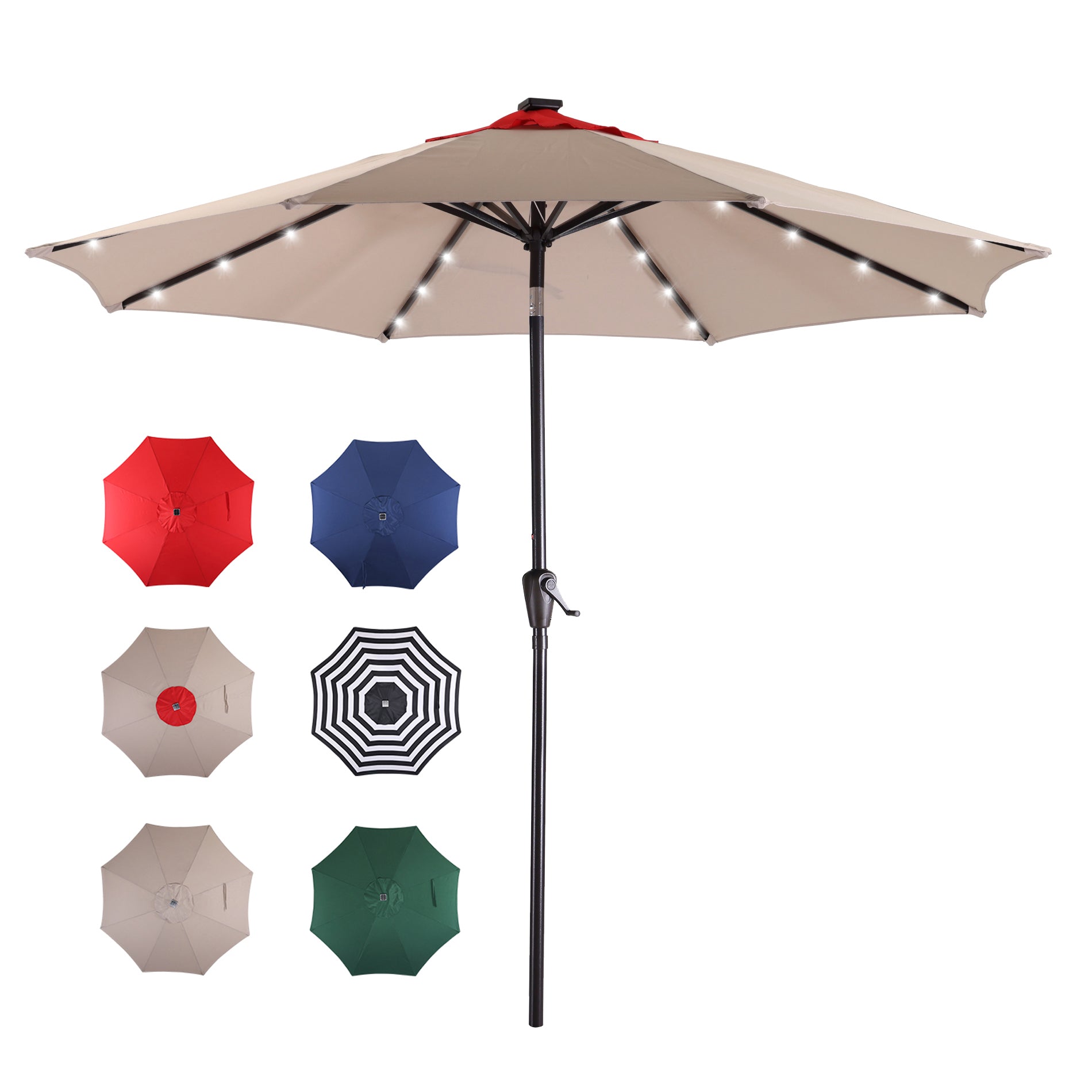 9Ft Patio Cast Aluminum Umbrella with 32 LED Solar Lights-Boyel Living