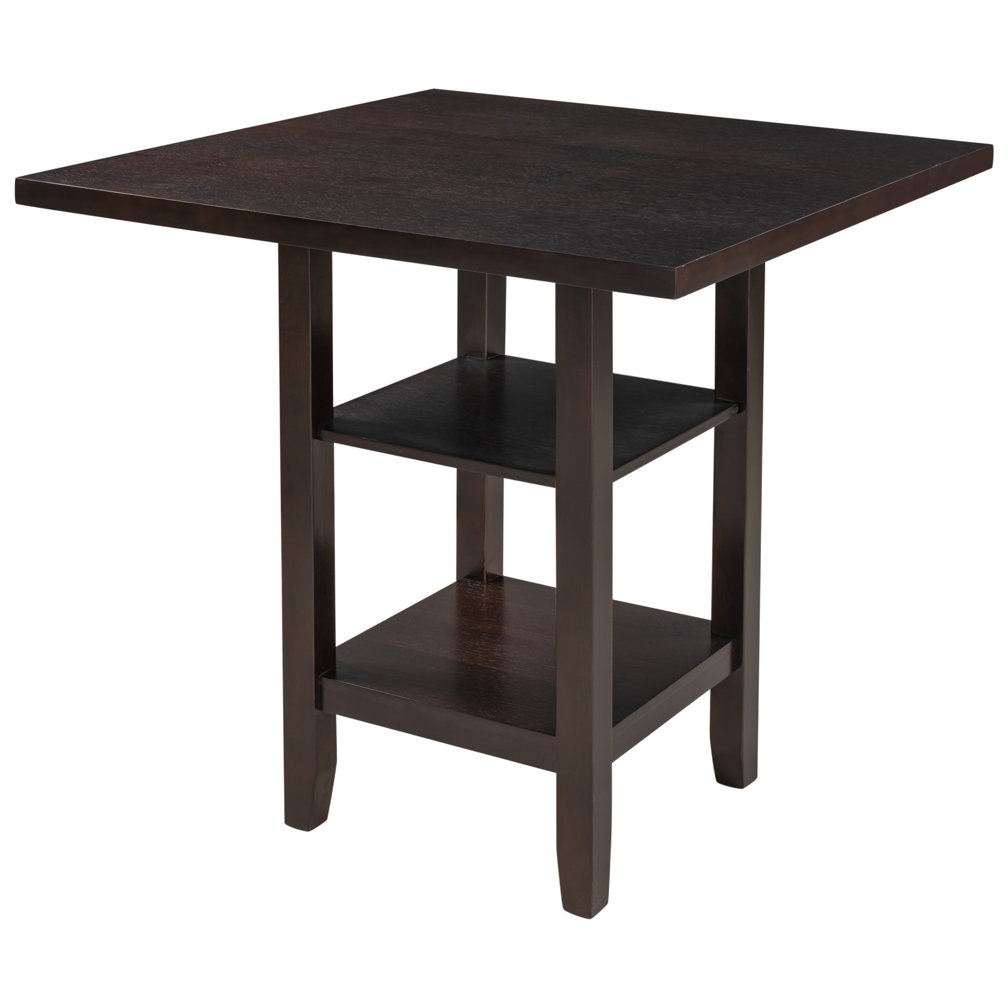 TREXM Square Wooden Counter Height Dining Table with 2-Tier Storage Shelving, Espresso