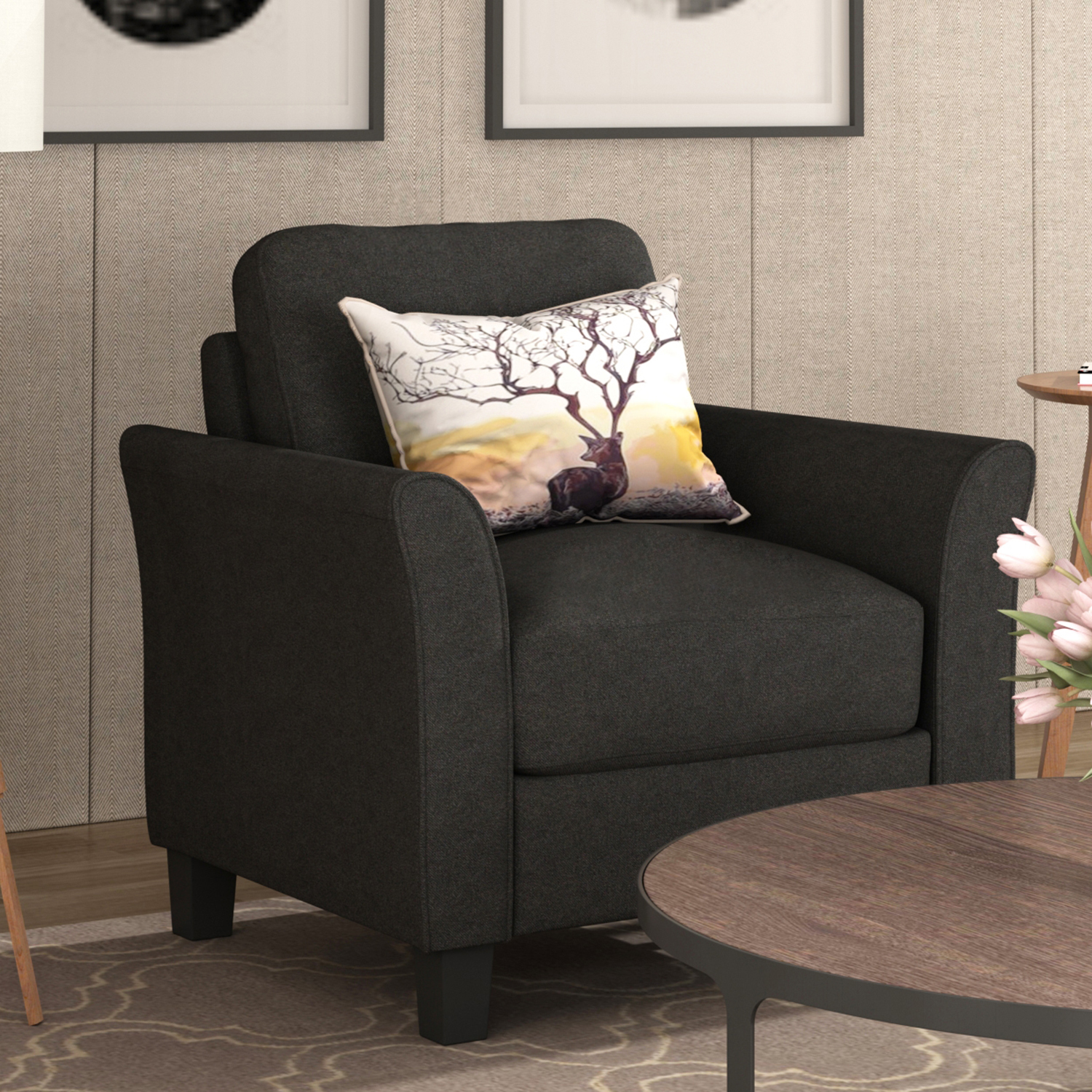 Living Room Furniture Armrest Single Sofa (Black)-Boyel Living