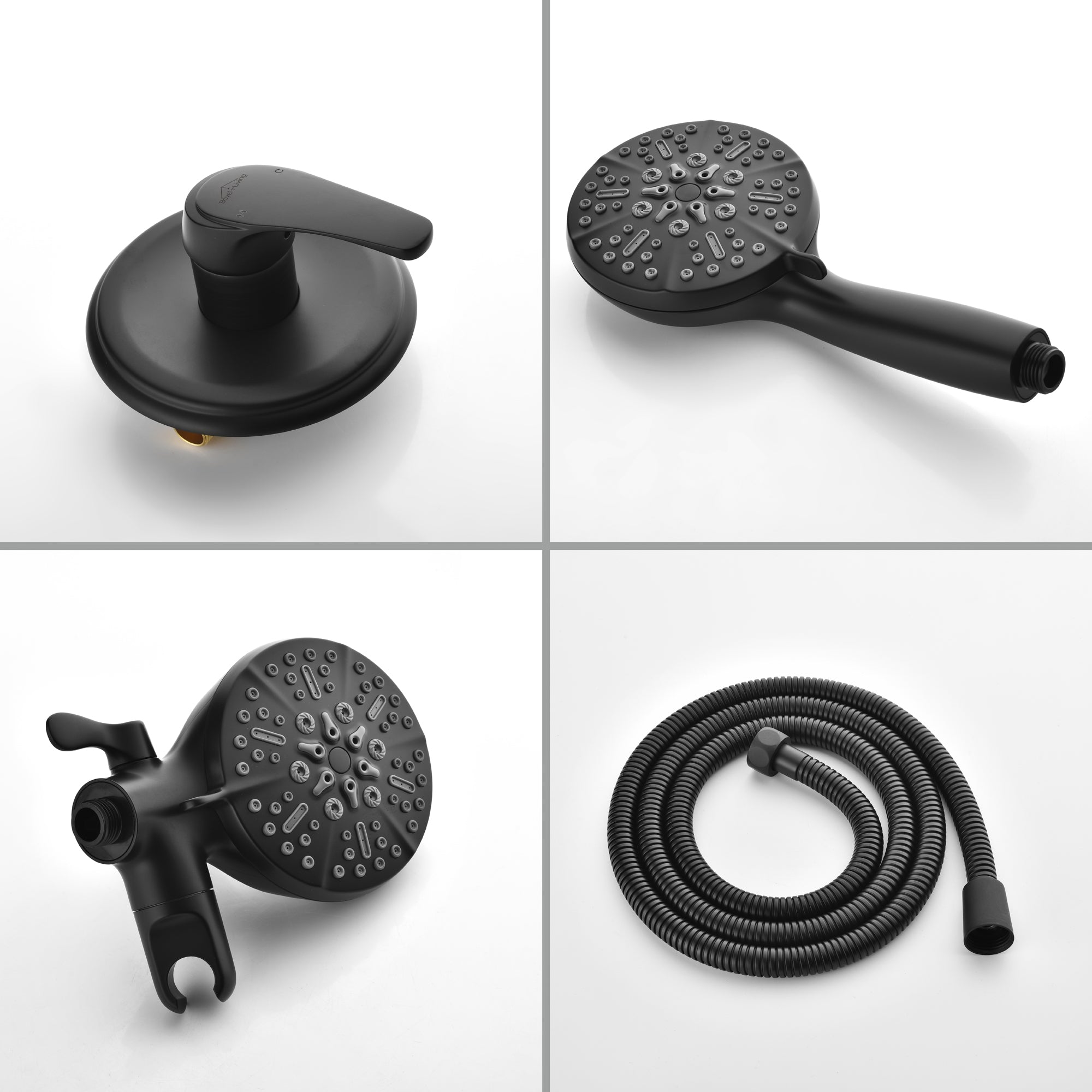 Boyel Living 5-Spray Patterns with 2.5 GPM 4.72 in. Wall Mount Dual Shower Heads in Matte Black (Valve and Handle Trim Included)-Boyel Living