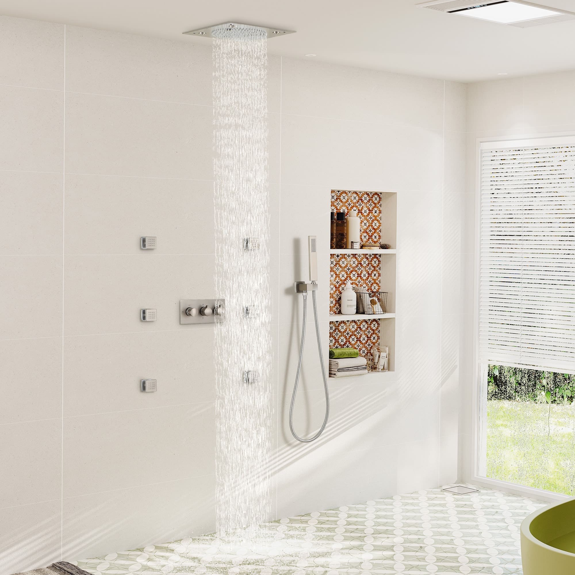 Boyel Living Luxury LED Ceiling Rainfall Shower Head System with Body Jets Bathroom Shower Faucet Complete Set, Flow Adjustable-Boyel Living