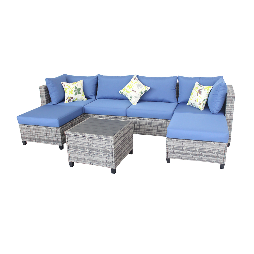 6-Seater Outdoor Wicker Sofa Group with Cushion-Boyel Living