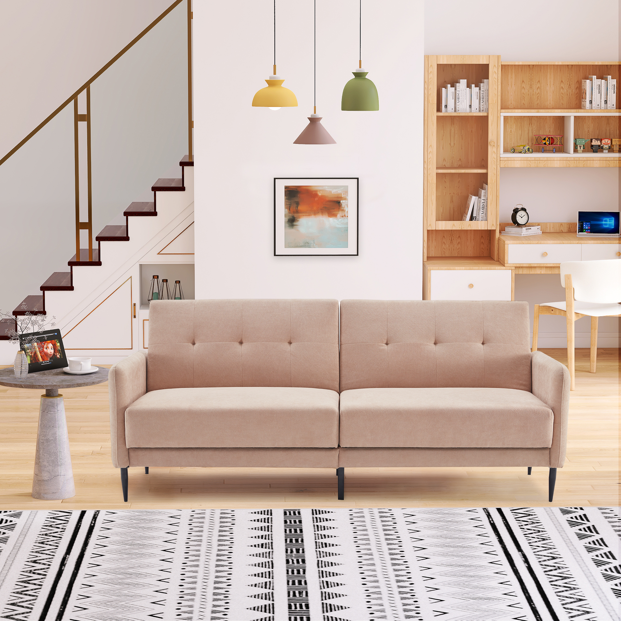 Orisfur. Linen Upholstered Modern Convertible Folding Futon Sofa Bed for Compact Living Space, Apartment, Dorm-Boyel Living