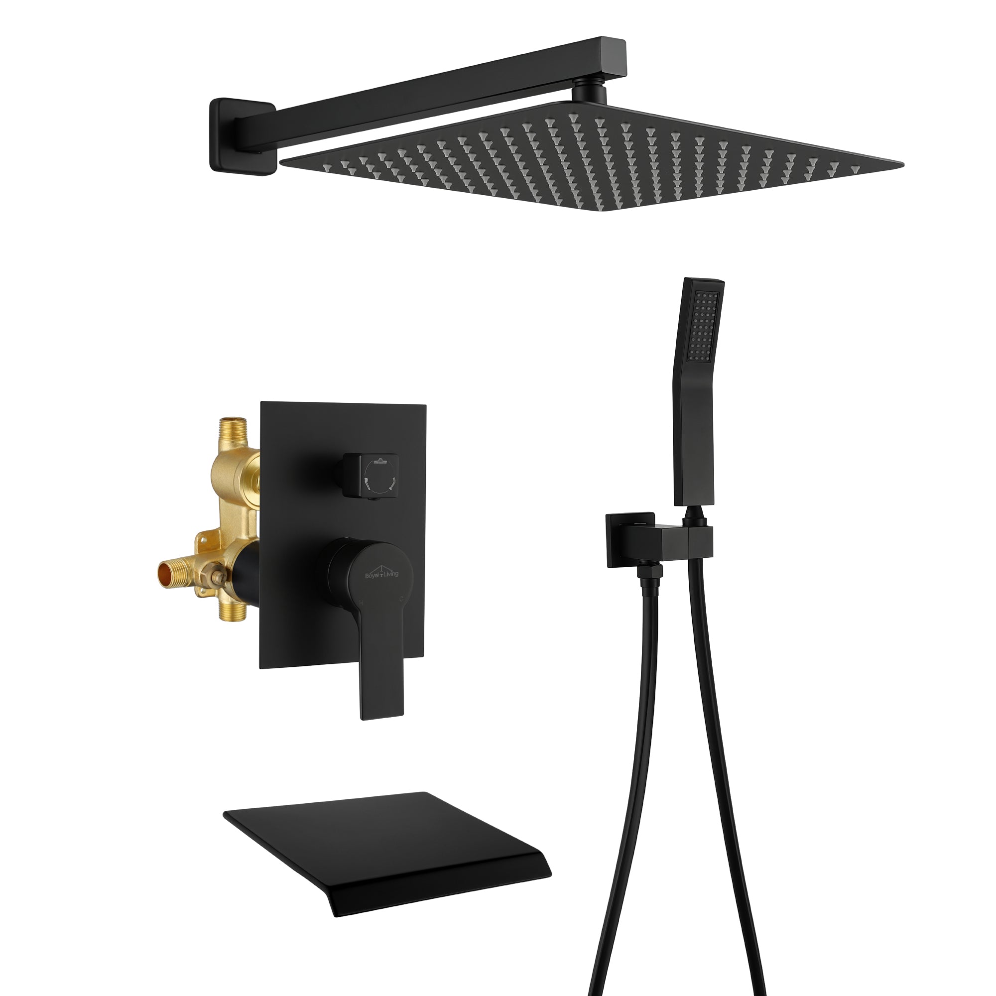 Boyel Living 12 in. Matte Black Shower System with Handheld and Tub Spout-Boyel Living
