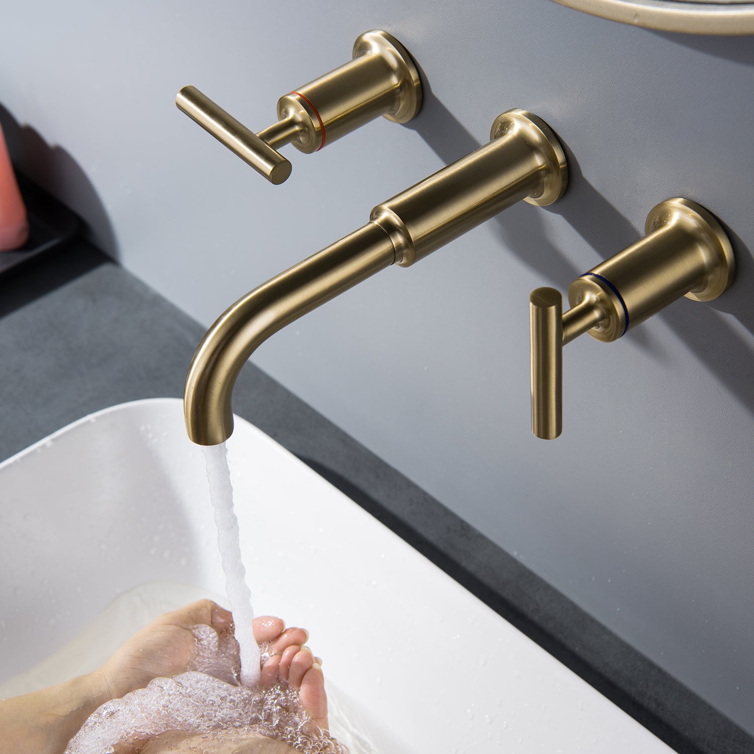 Two-Handle Wall Mounted Bathroom Faucet in Brushed Gold-Boyel Living