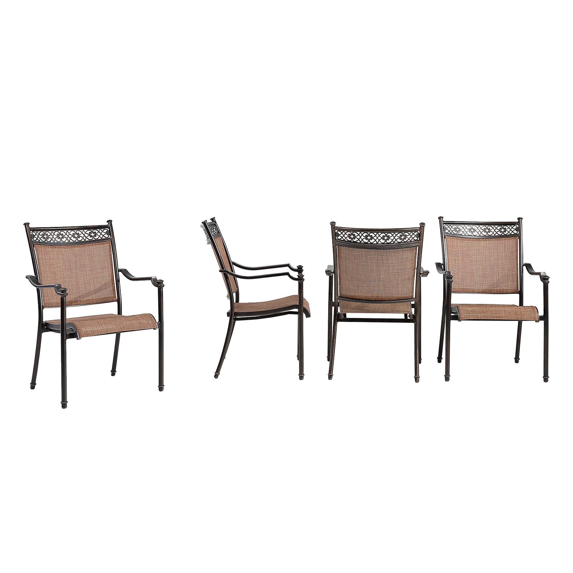 Set of 4 Cast Aluminum Classic Pattern Sling Chairs Dark Brown-Boyel Living