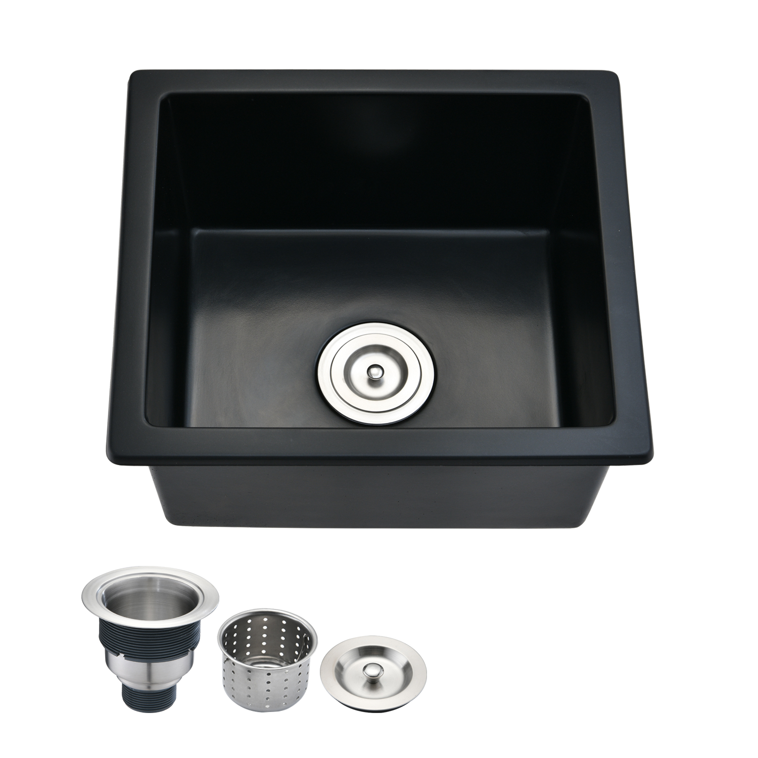 Undermount Kitchen Sink Double Single Sink with Basket Strainer Quartz Stone Square Kitchen Sink. Black