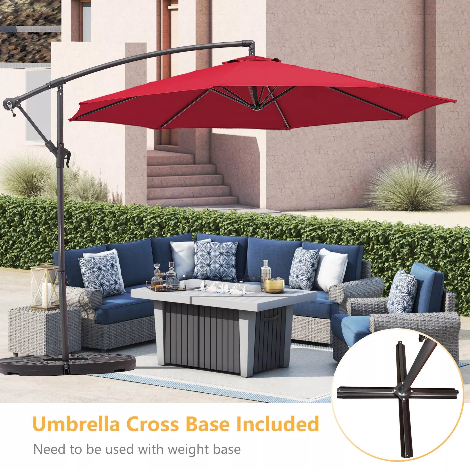 10-Ft Solar Light Banana Hanging Patio Umbrella with Cross Base-Boyel Living