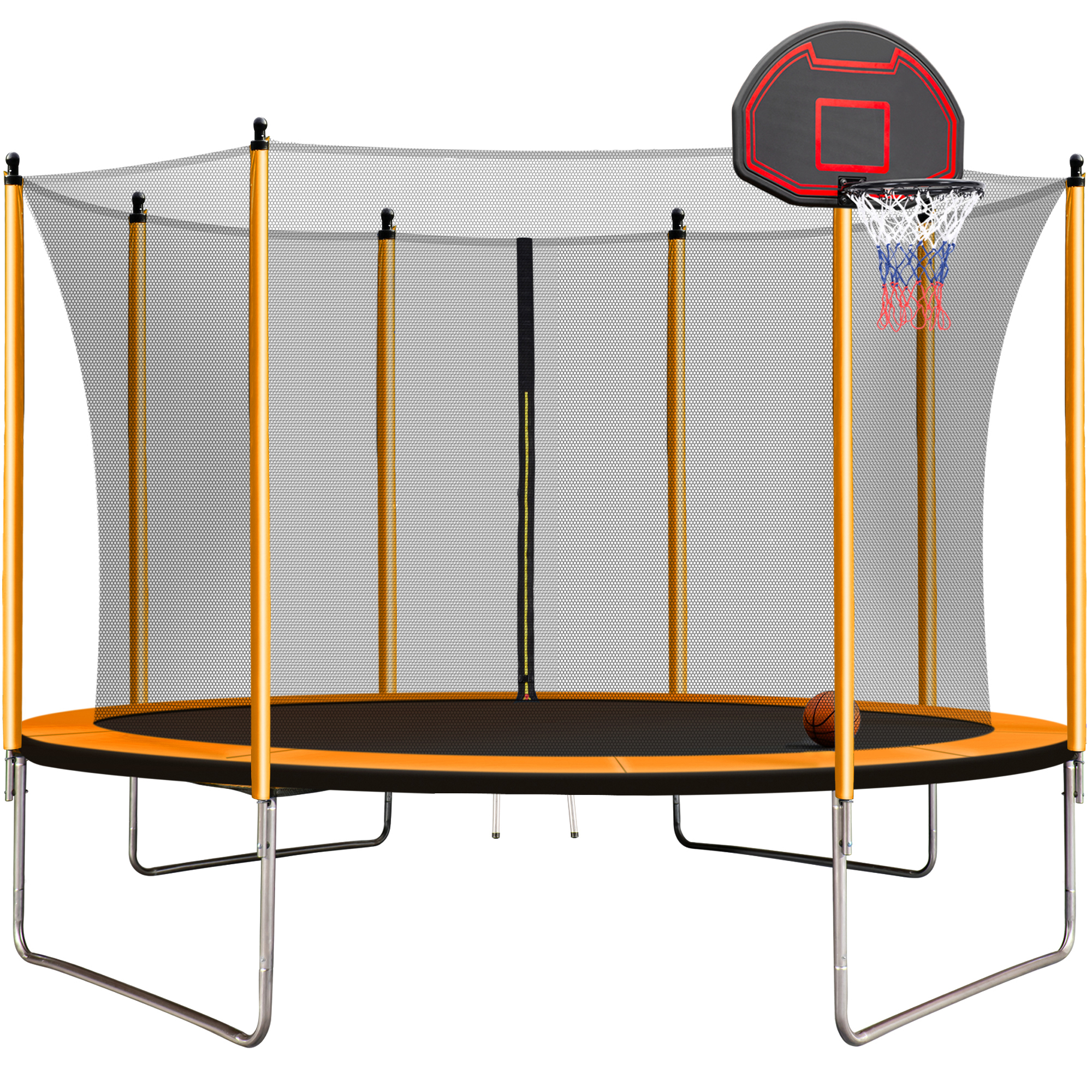 10FT  Trampoline with Basketball Hoop Inflator and Ladder(Inner Safety Enclosure) Orange-Boyel Living