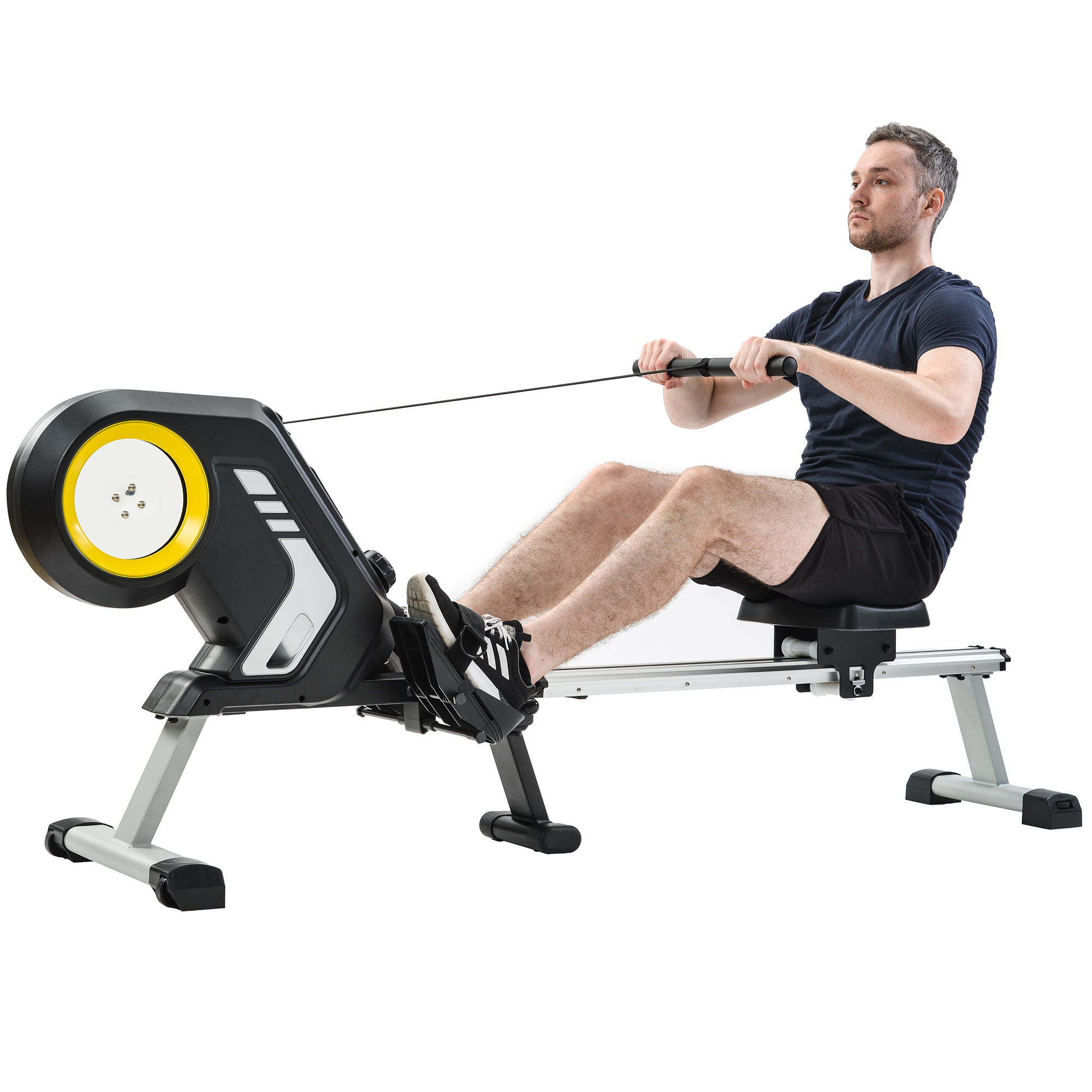 Magnetic Resistance&nbsp;Rowing Machine with Foldable Design, 8-Level Adjustable Resistance, Transport Wheels, Black  Yellow (New)-Boyel Living