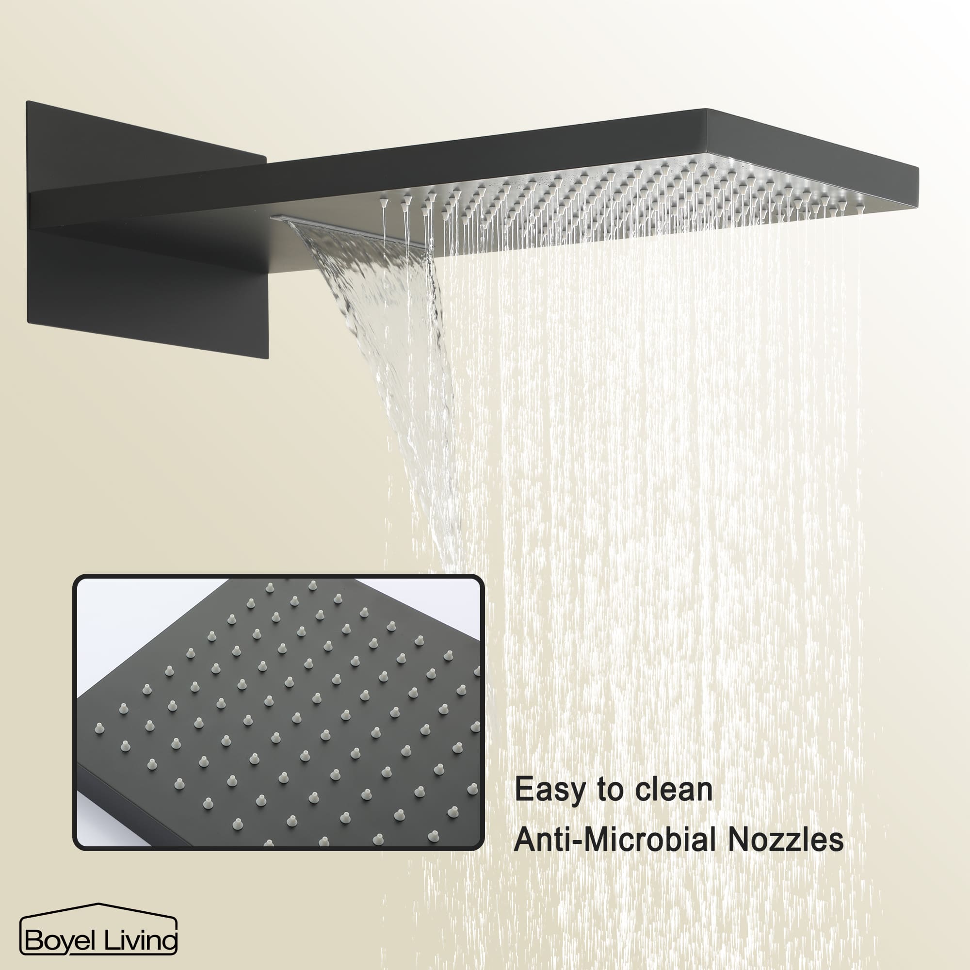 Boyel Living Rainfall & Waterfall 2 GPM 10 in. Wall Mount Dual Shower Heads System with Handheld Shower and Pressure Balance Valve-Boyel Living