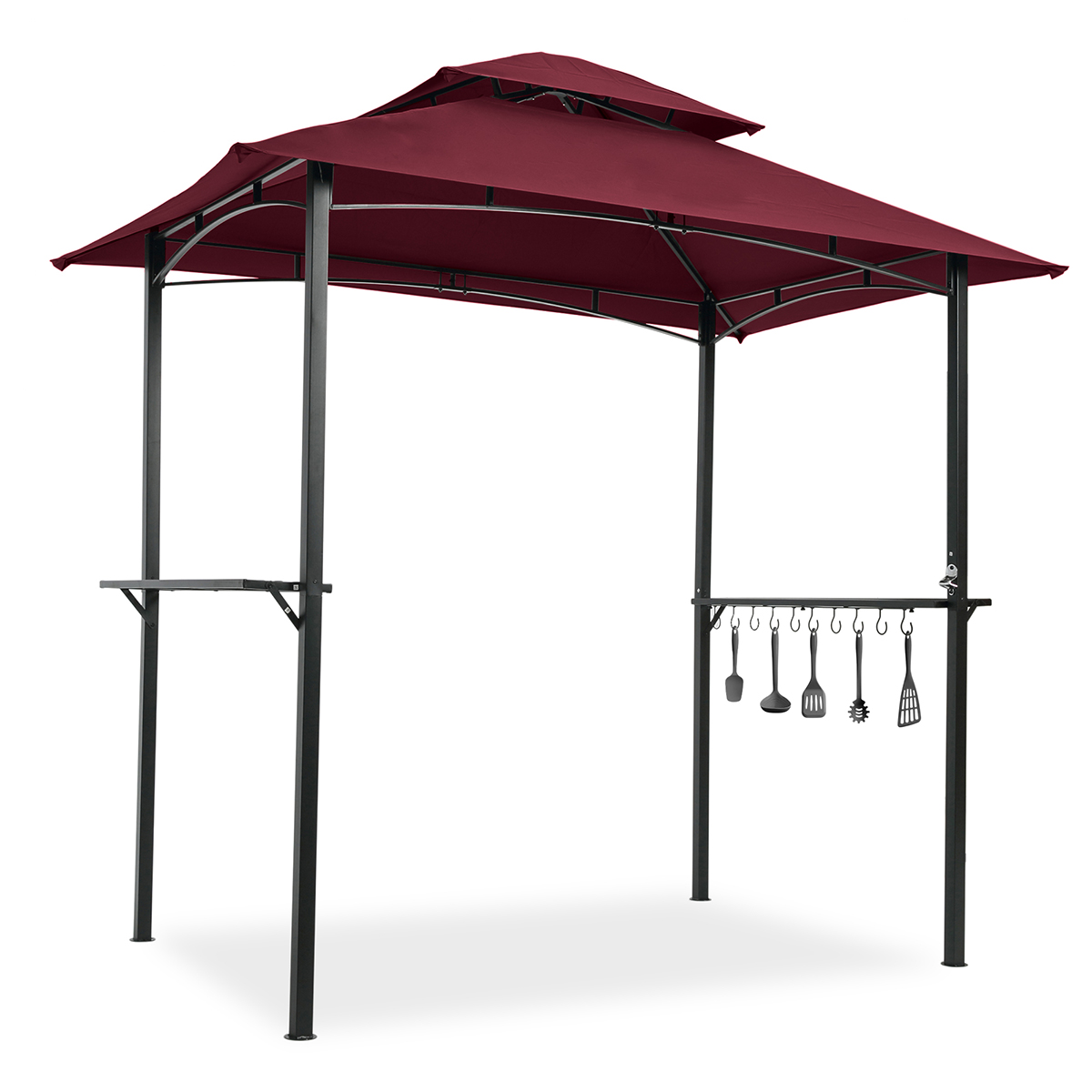 Outdoor Grill Gazebo 8 x 5 Ft, Shelter Tent, Double Tier Soft Top Canopy and Steel Frame with hook and Bar Counters,Burgundy-Boyel Living