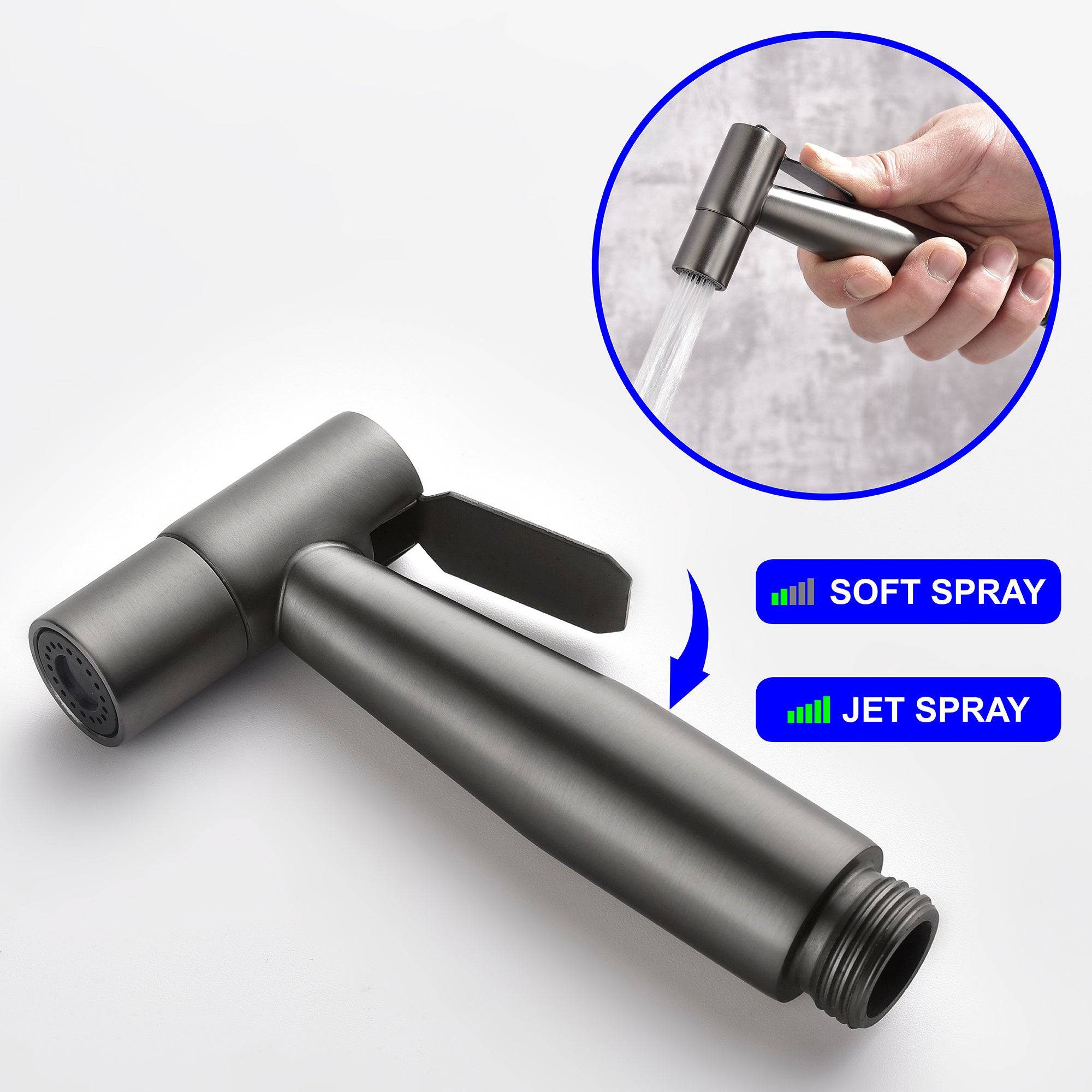 Boyel Living Single-Handle Bidet Faucet with Sprayer Holder, Solid Brass T-Valve Adapter and Flexible Bidet Hose in Gun Grey-Boyel Living