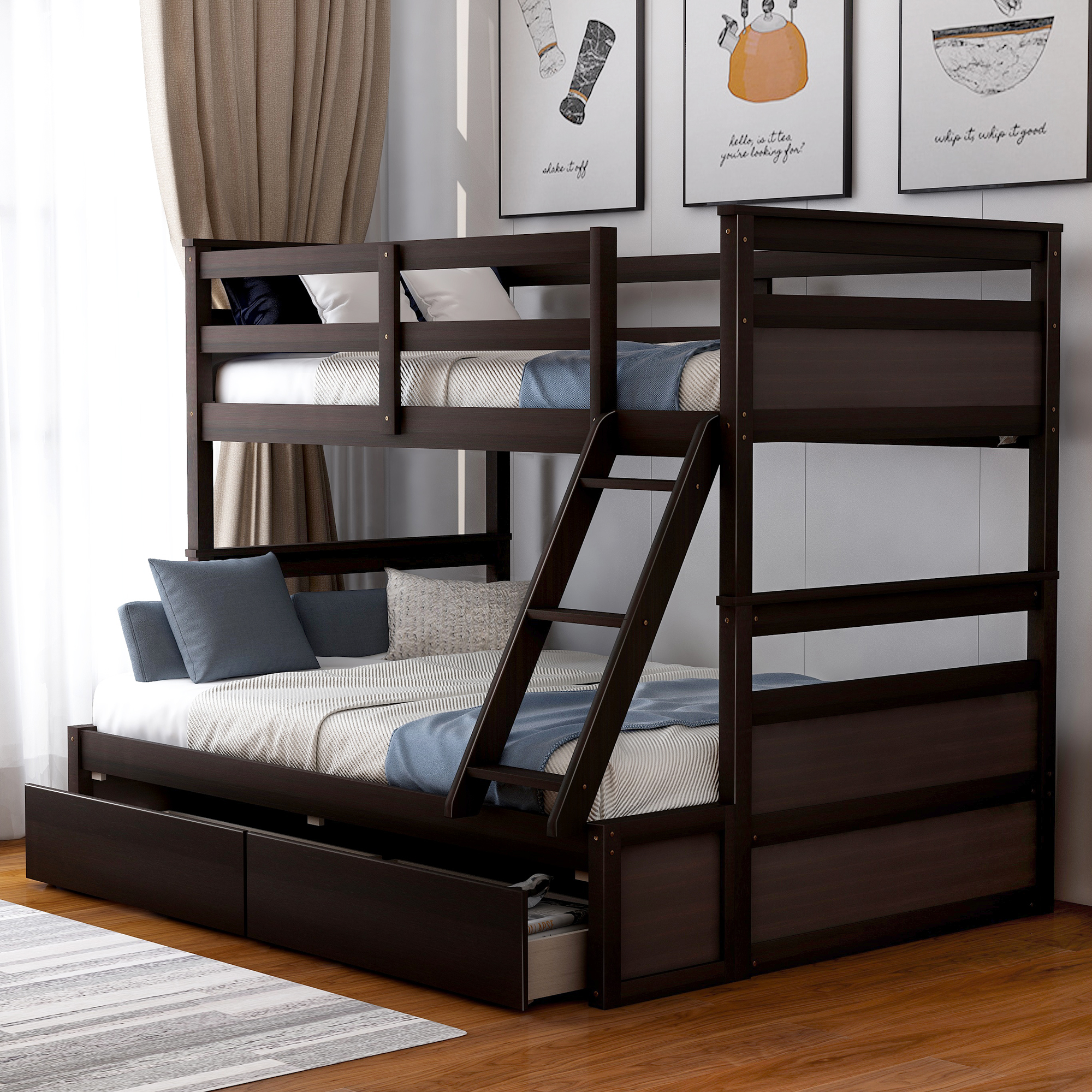 Twin over Full Bunk Bed with Storage - Espresso(OLD SKU :LP000022AAP)-Boyel Living
