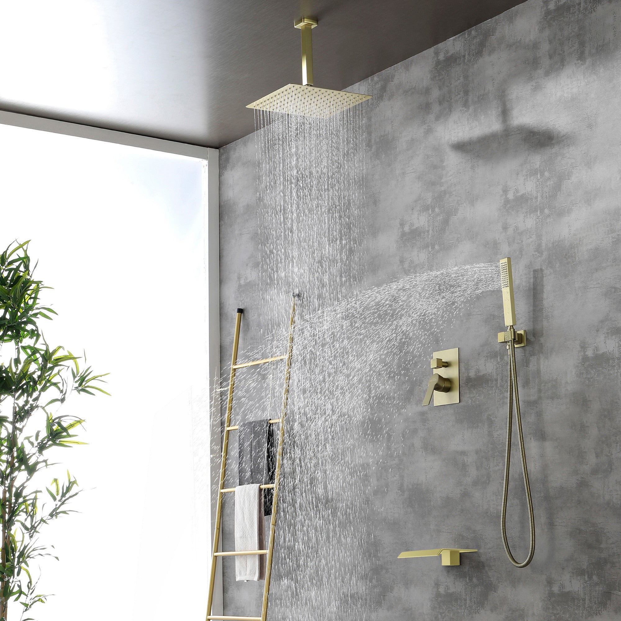 Boyel Living Ceiling Mount Rain Shower System Dual Shower Heads System with Tub Spout-Boyel Living