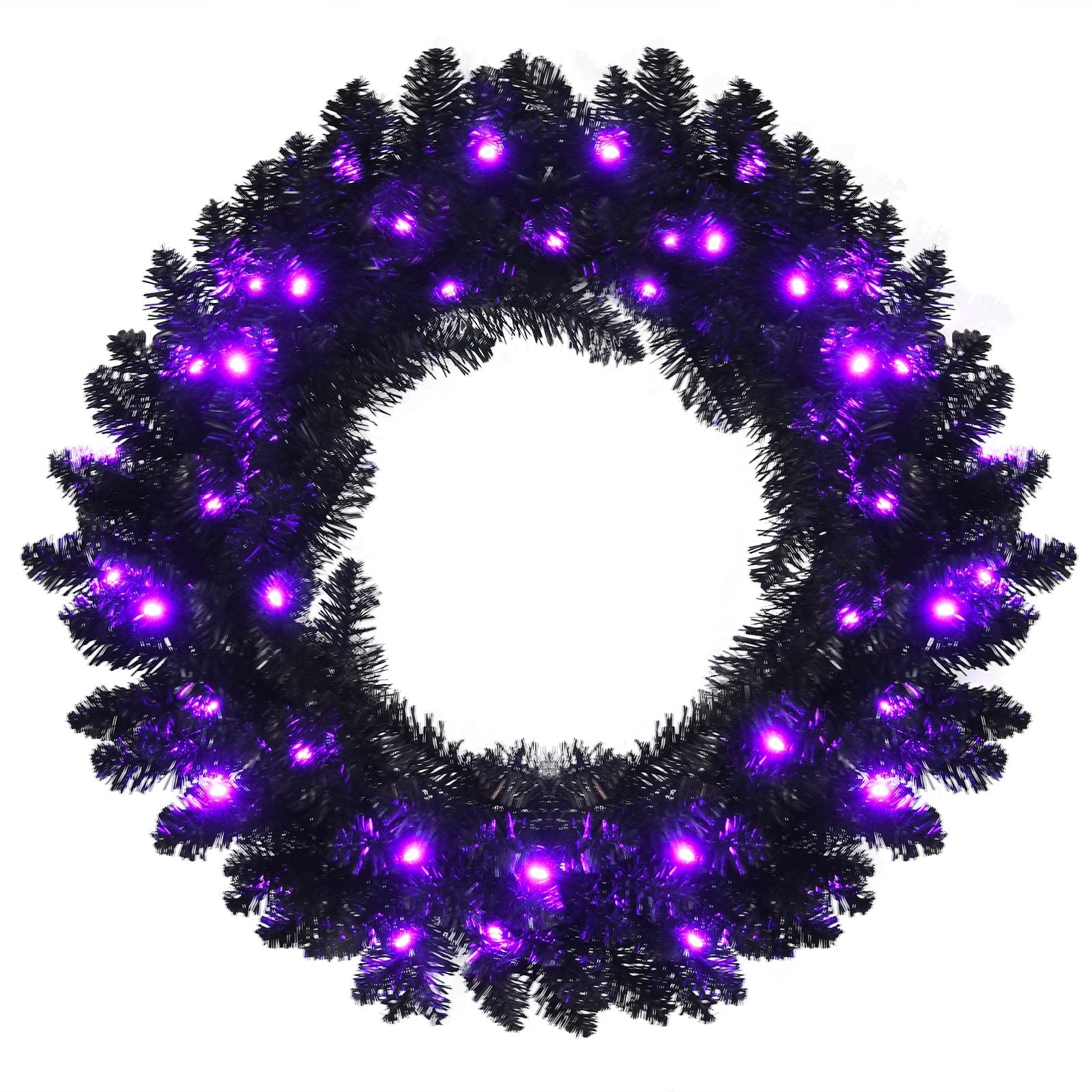 24 Inch Pre-lit Halloween Wreath with 35 Purple LED Lights-Boyel Living