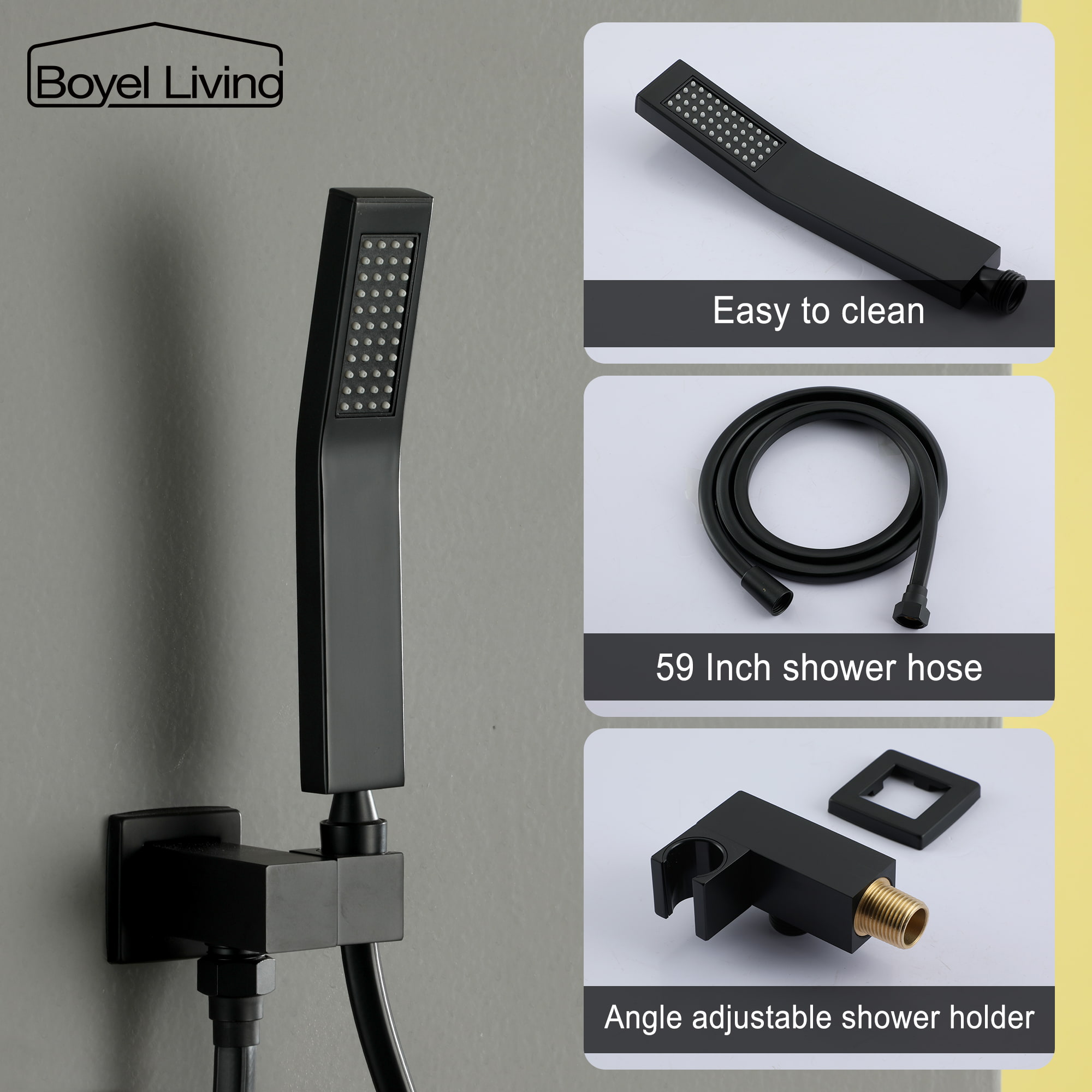 Shower Head System Combo Set with Handheld Shower Head and 59 Inches Shower Hose-Boyel Living