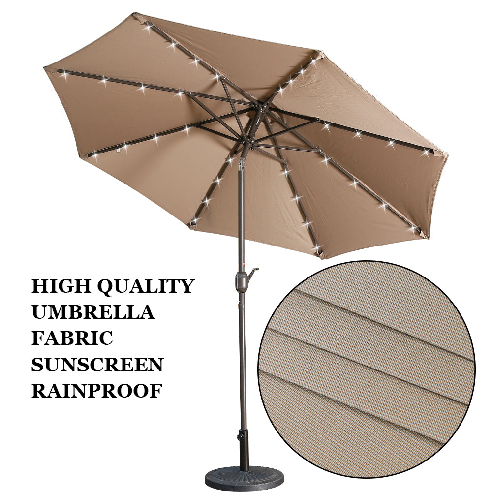9ft Patio Umbrella Outdoor Market 32 LED Solar Umbrella with Tilt and Crank-Boyel Living