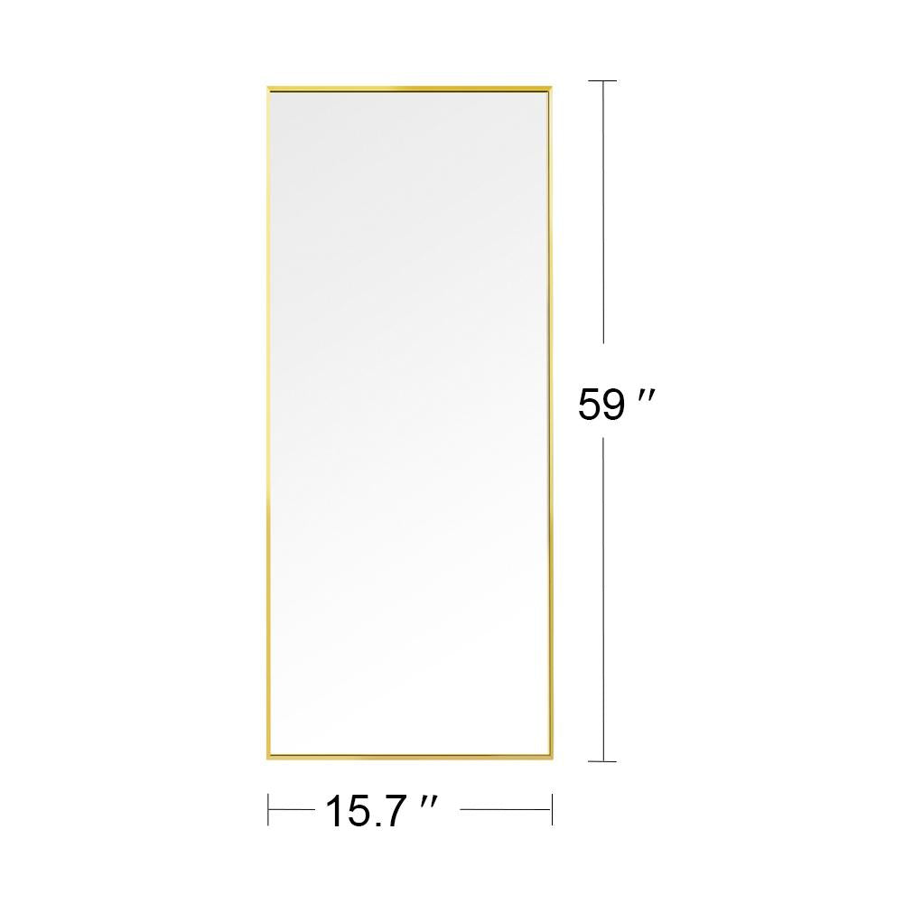 Full Length Mirror Floor Mirror Hanging Standing or Leaning, Bedroom Mirror Wall-Mounted Mirror with Gold Aluminum Alloy Frame, 59" x 15.7"-Boyel Living