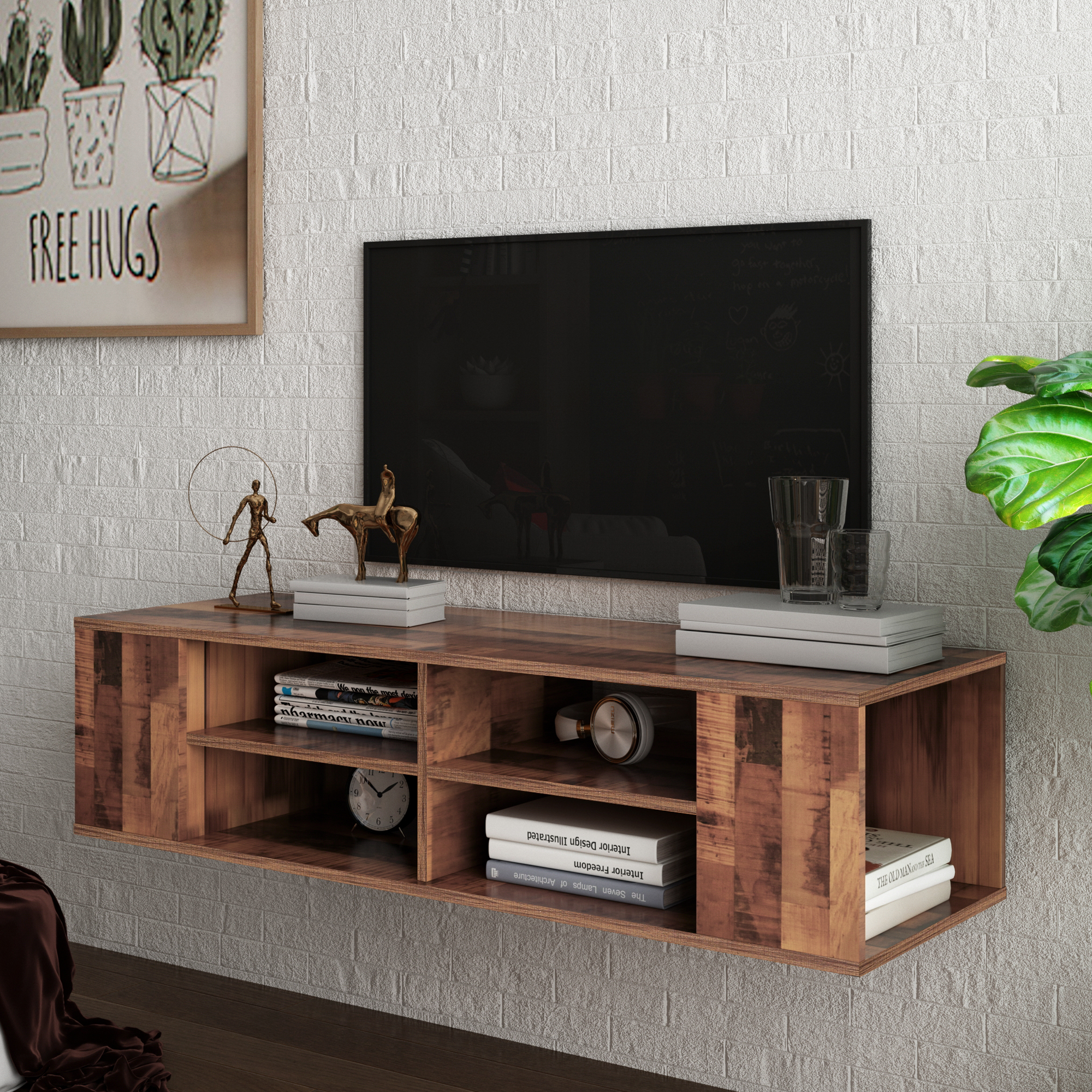 Wall Mounted Media Console,Floating TV Stand Component Shelf with Height Adjustable,Brown-Boyel Living