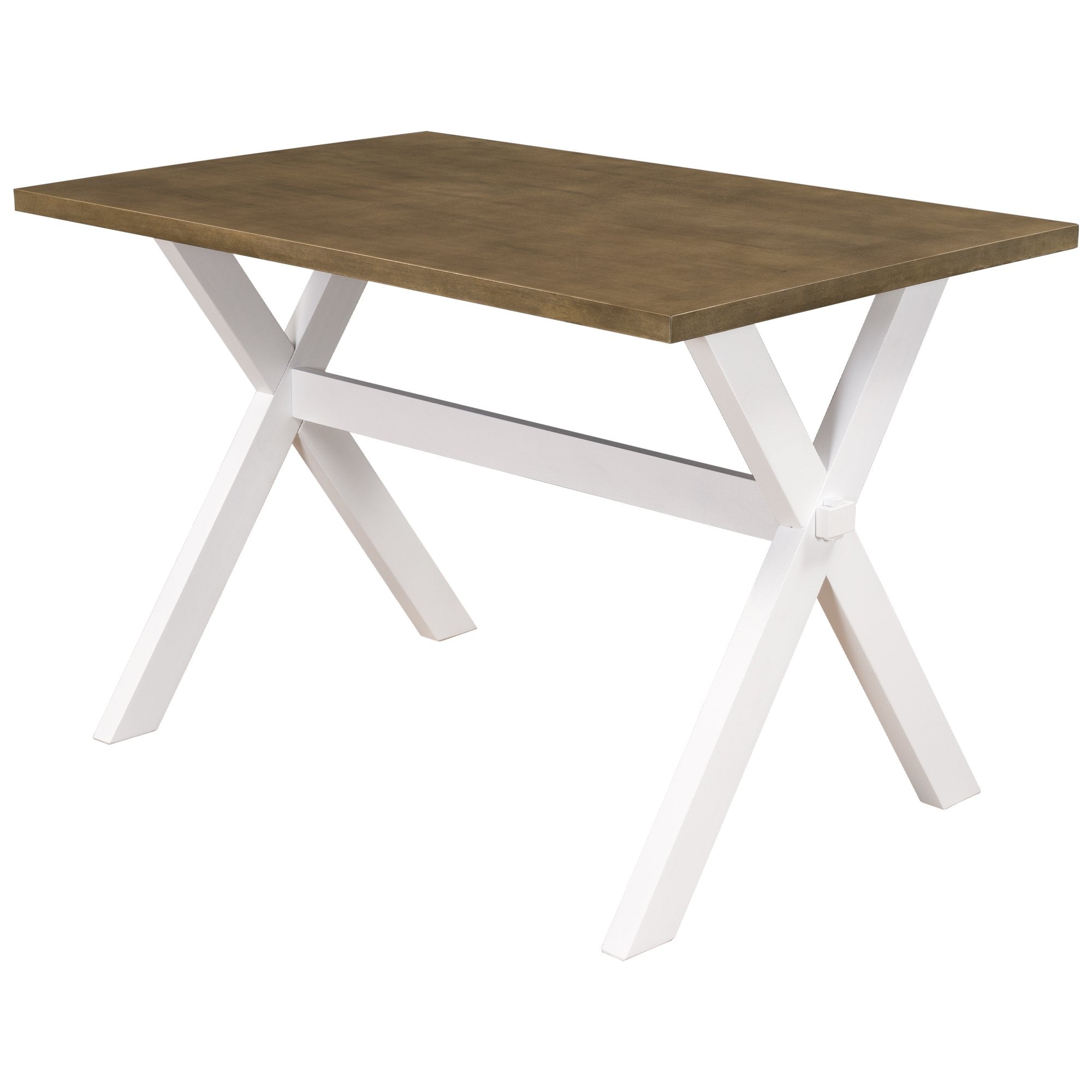 Farmhouse Rustic Wood Kitchen Dining Table with X-shape Legs, Brown+White-Boyel Living
