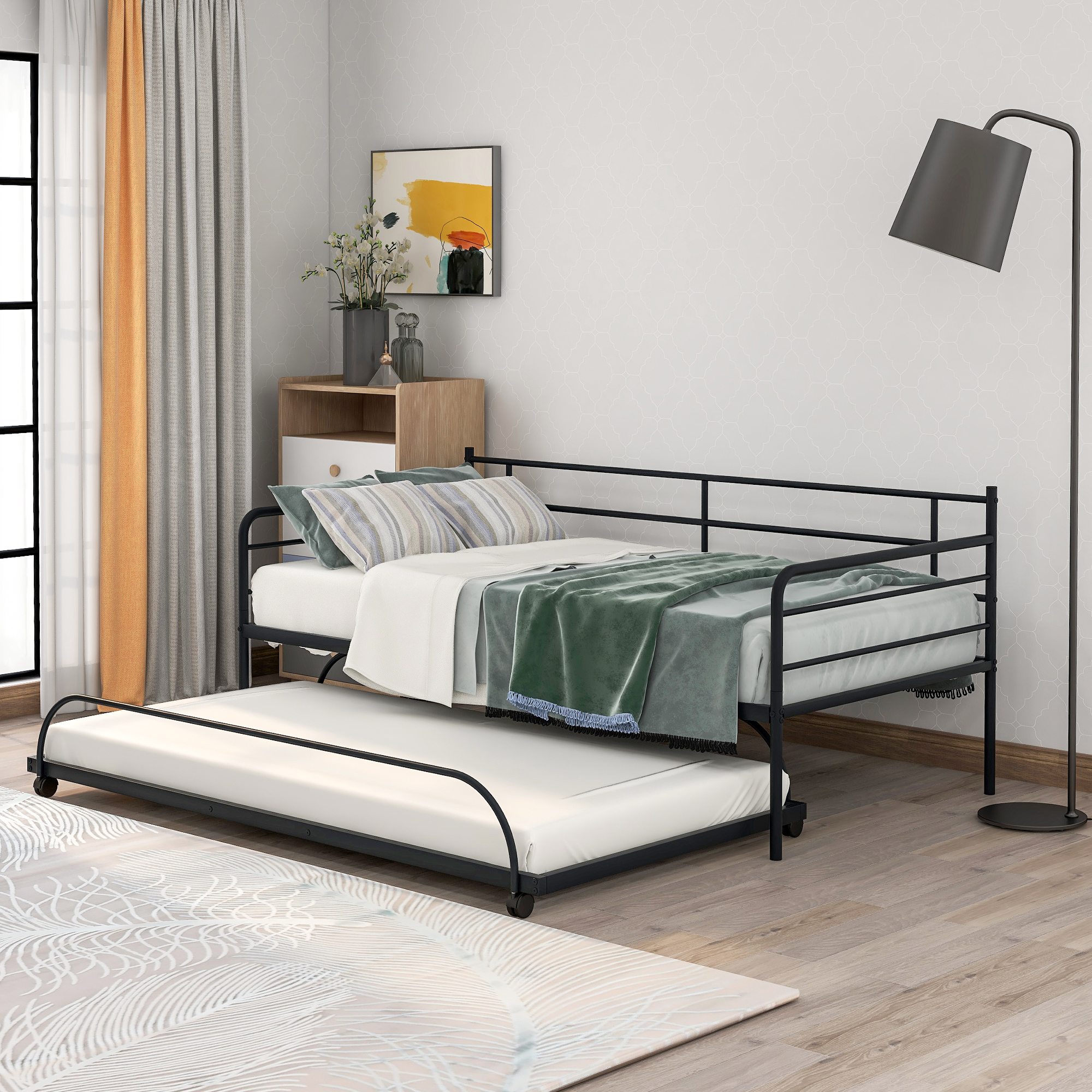 Metal Daybed with Trundle，Twin Size-Boyel Living