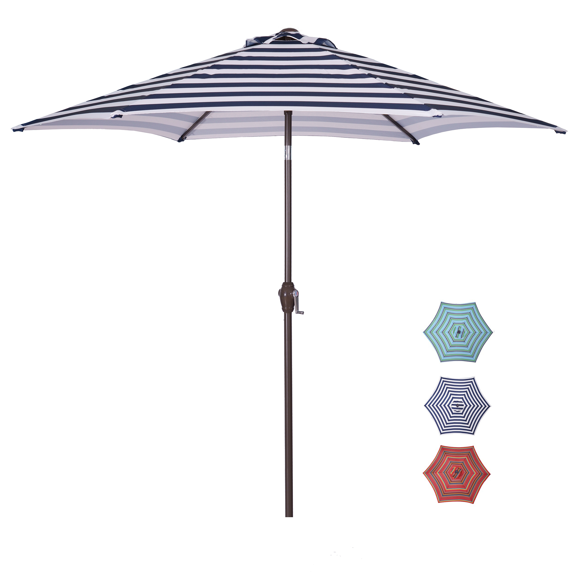 Outdoor Patio 8.6-Feet Market Table Umbrella With Push Button Tilt And Crank, Blue/White Stripes[Umbrella Base is not Included]-Boyel Living