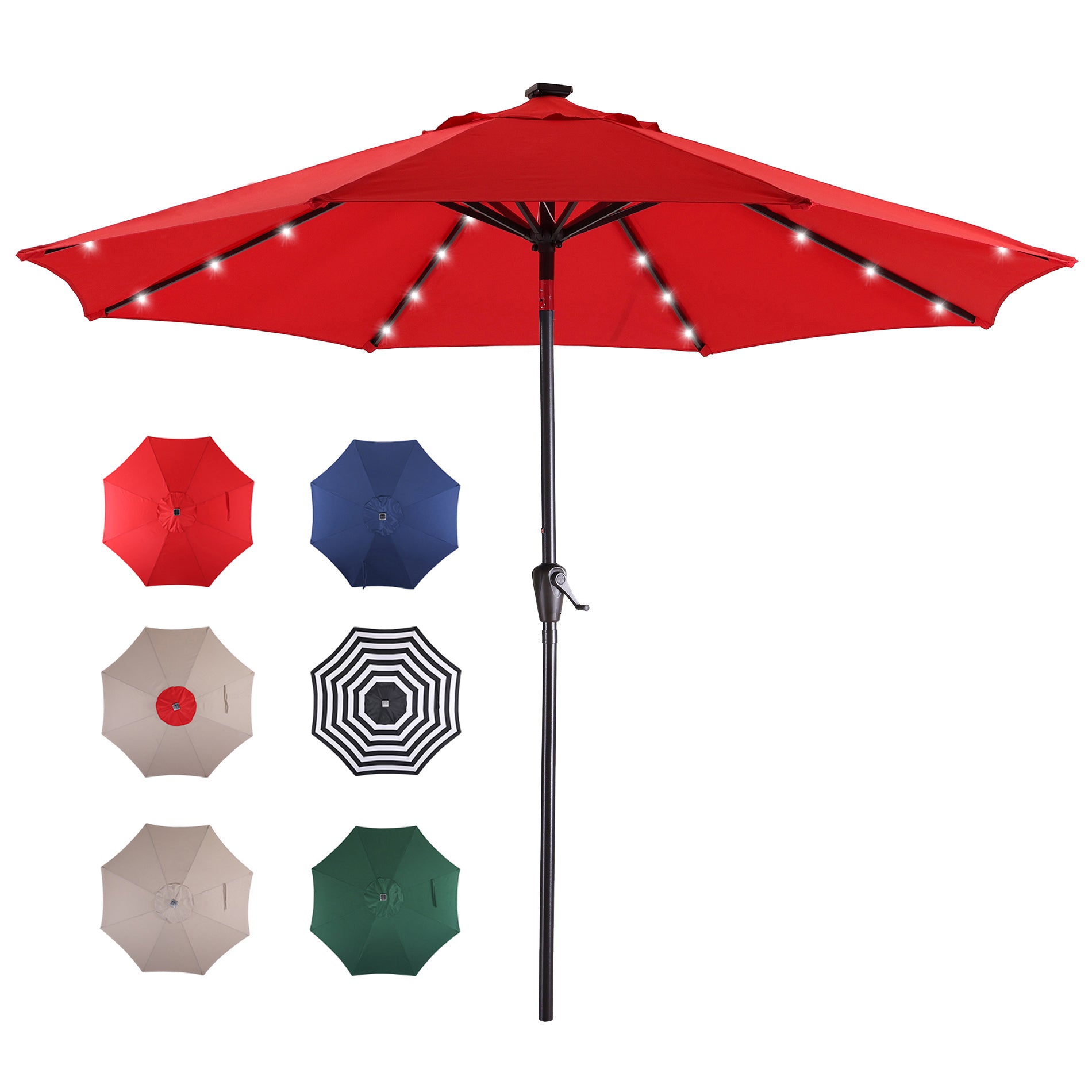 9Ft Patio Cast Aluminum Umbrella with 32 LED Solar Lights-Boyel Living