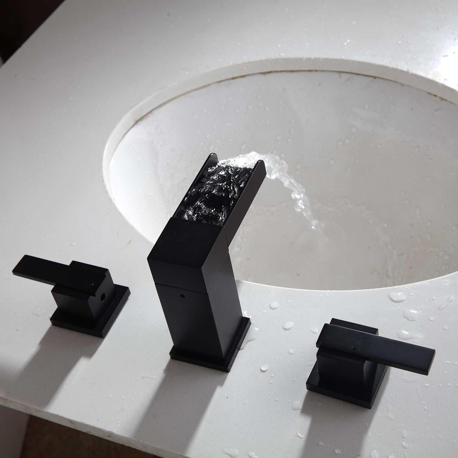 8 in. Widespread Waterfall 2-Handle Bathroom Faucet in Matte Black-Boyel Living