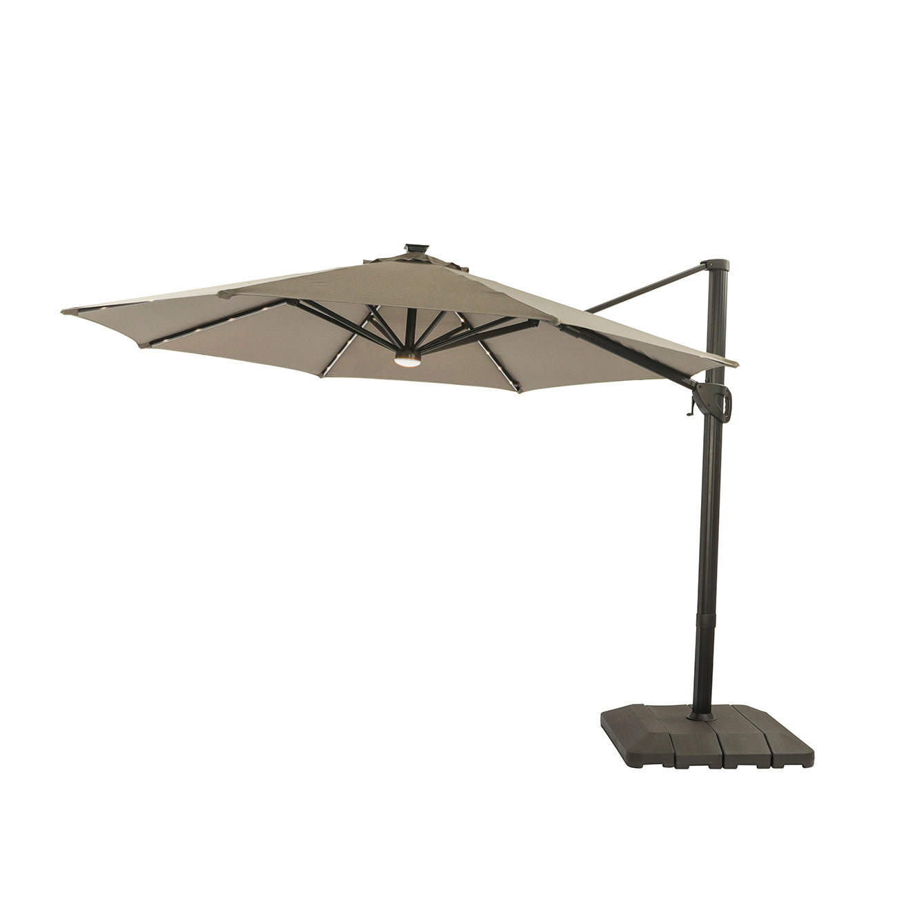 11Ft Solar Tube Light-Emitting Diode Patio Round Umbrella Outdoor Market Hanging Aluminum Umbrella with Crank and Base-Boyel Living