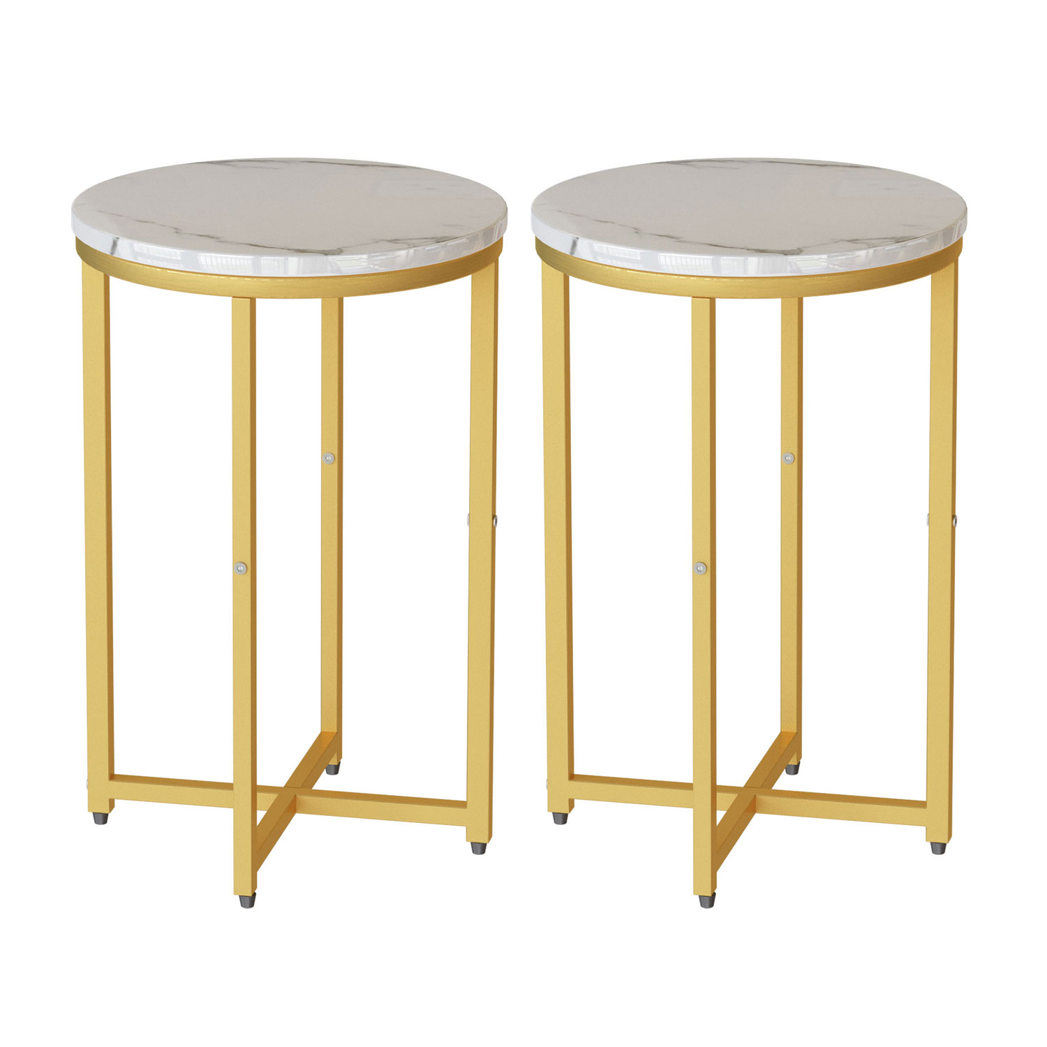 Set of 2 Round End Side Table with Faux Marble Top and Metal Frame for Living Room Bedroom Balcony Small Space Modern Home Decor-Boyel Living