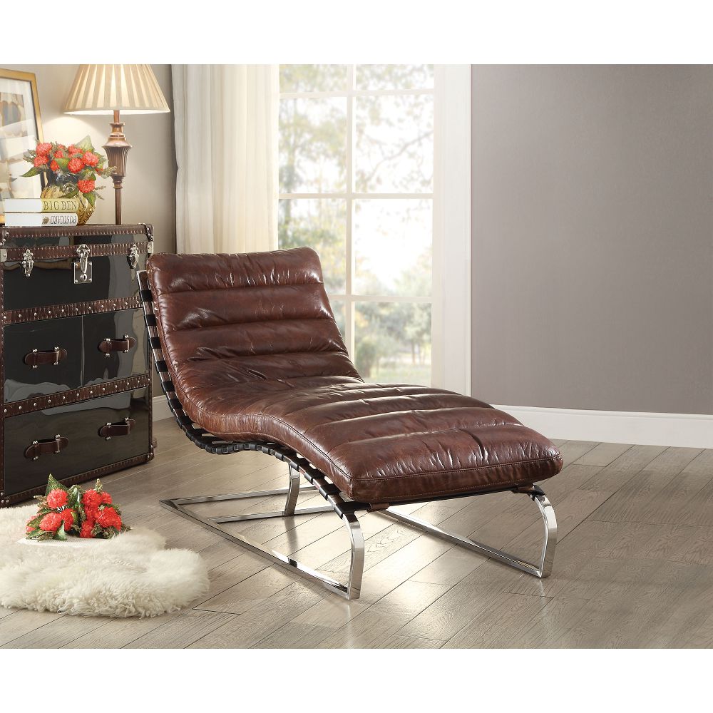 ACME Qortini Chaise in Vintage Dark Brown Top Grain Leather & Stainless Steel-Boyel Living