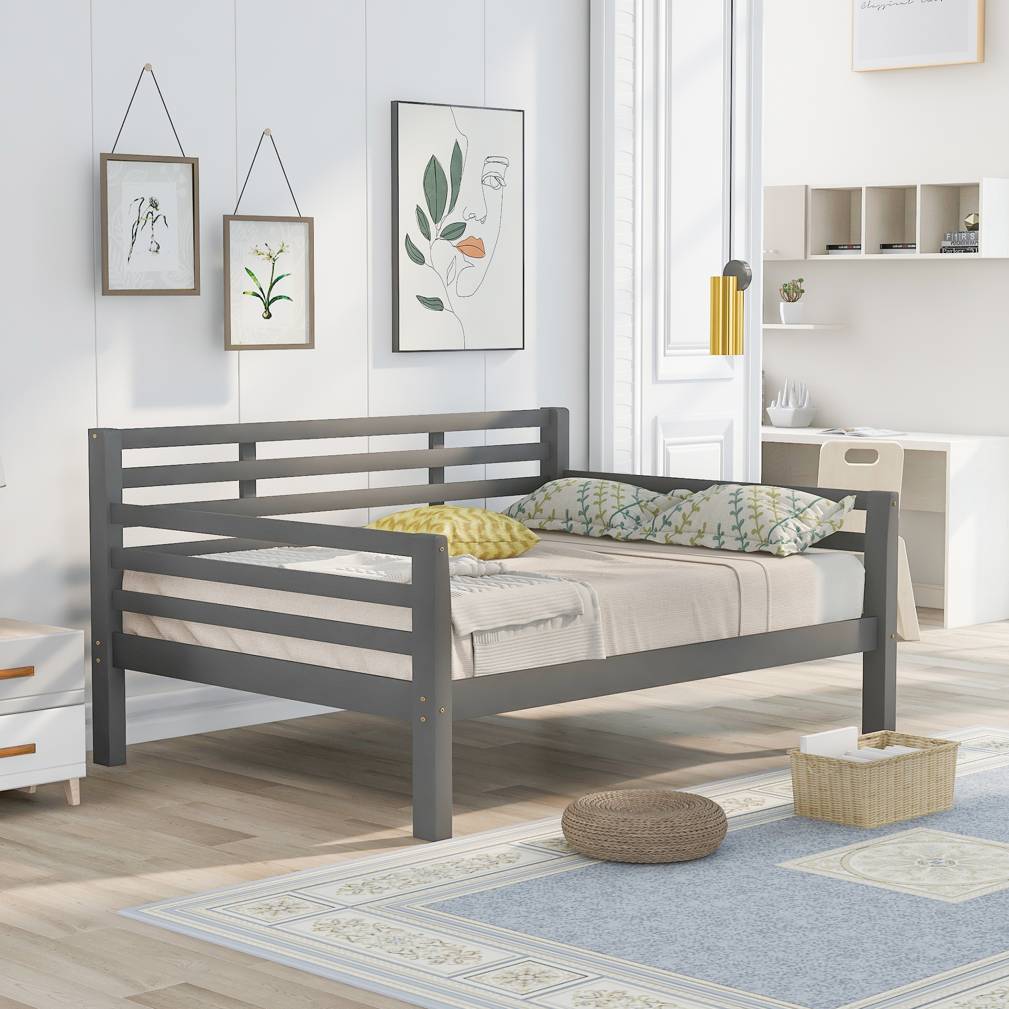 Wooden Full Size Daybed with Clean Lines, Gray-Boyel Living