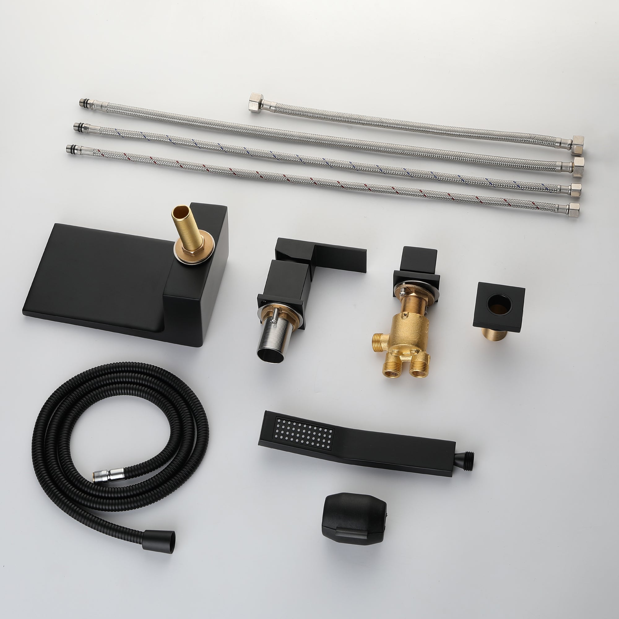 Boyel Living Tub Deck Mount Roman Bathtub Faucet with Hand Shower and Water Suply Hose-Boyel Living