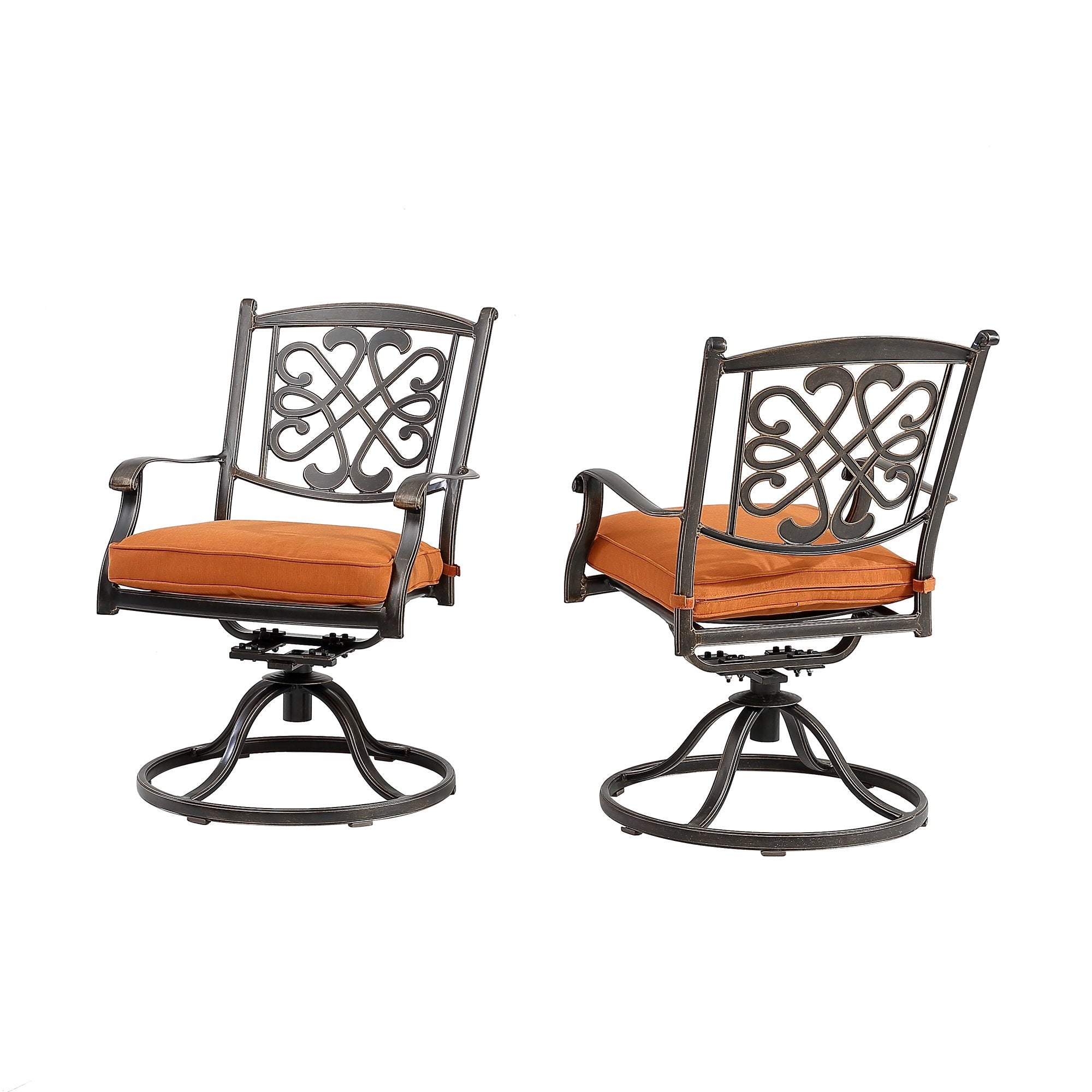Set of 2 Cast Aluminum Flower-Shaped Backrest Swivel Chairs Orange-Boyel Living