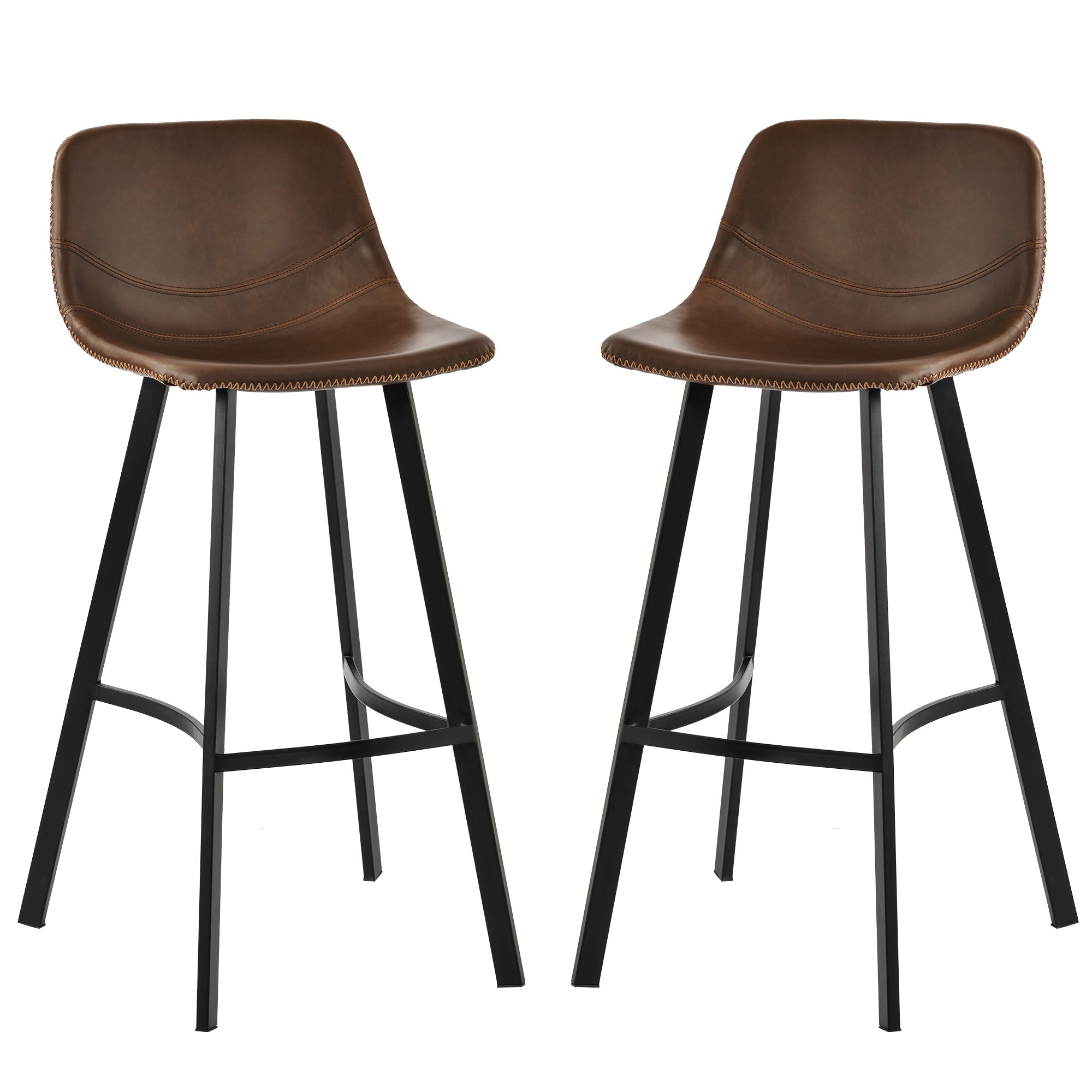 Low Back Footrest Vintage Leatherier Height Bar Stools Dining Chairs Set of 2-Boyel Living