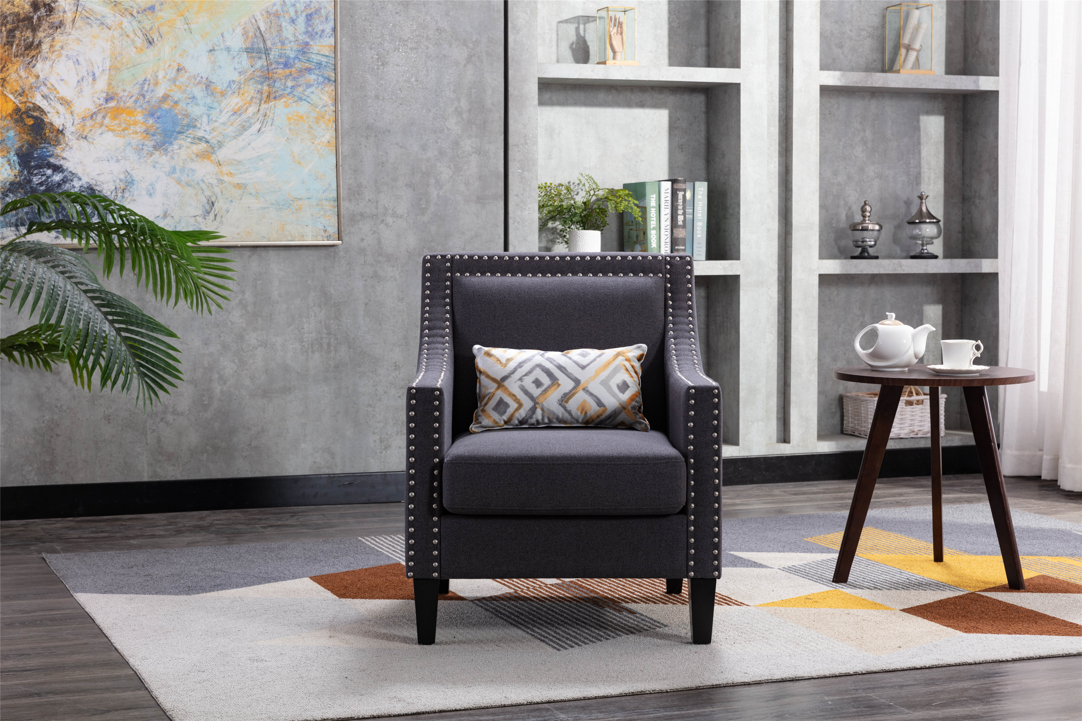 COOLMORE  accent armchair living room chair  with nailheads and solid wood legs Charcoal  linen-Boyel Living
