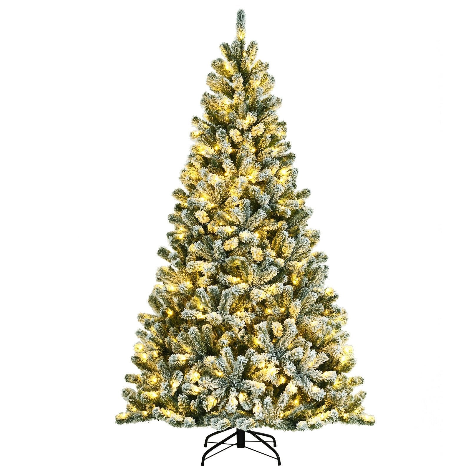7 Feet Pre-lit Snow Flocked Hinged Christmas Tree with 1116 Tips and Metal Stand-Boyel Living