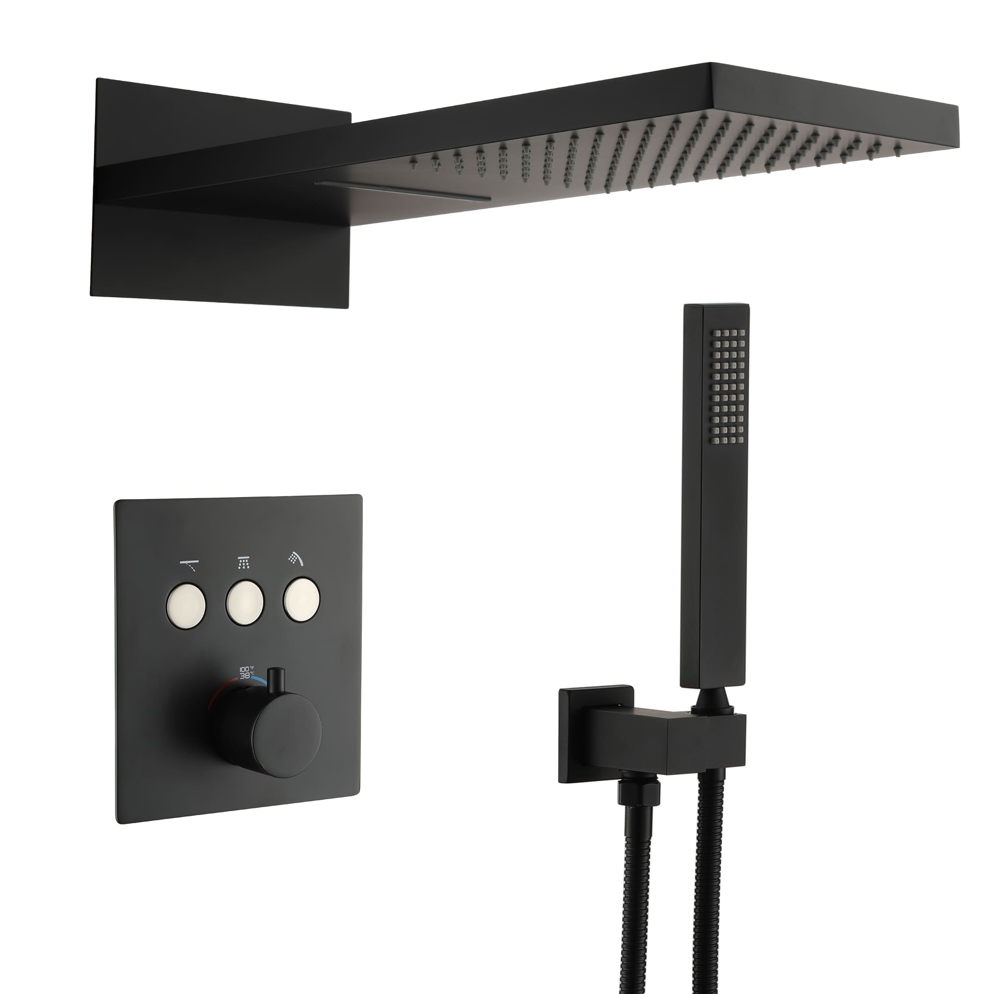 Boyel Living Rainfall & Waterfall 2 GPM 10 in. Wall Mount Dual Shower Heads System with Handheld Shower and Pressure Balance Valve-Boyel Living