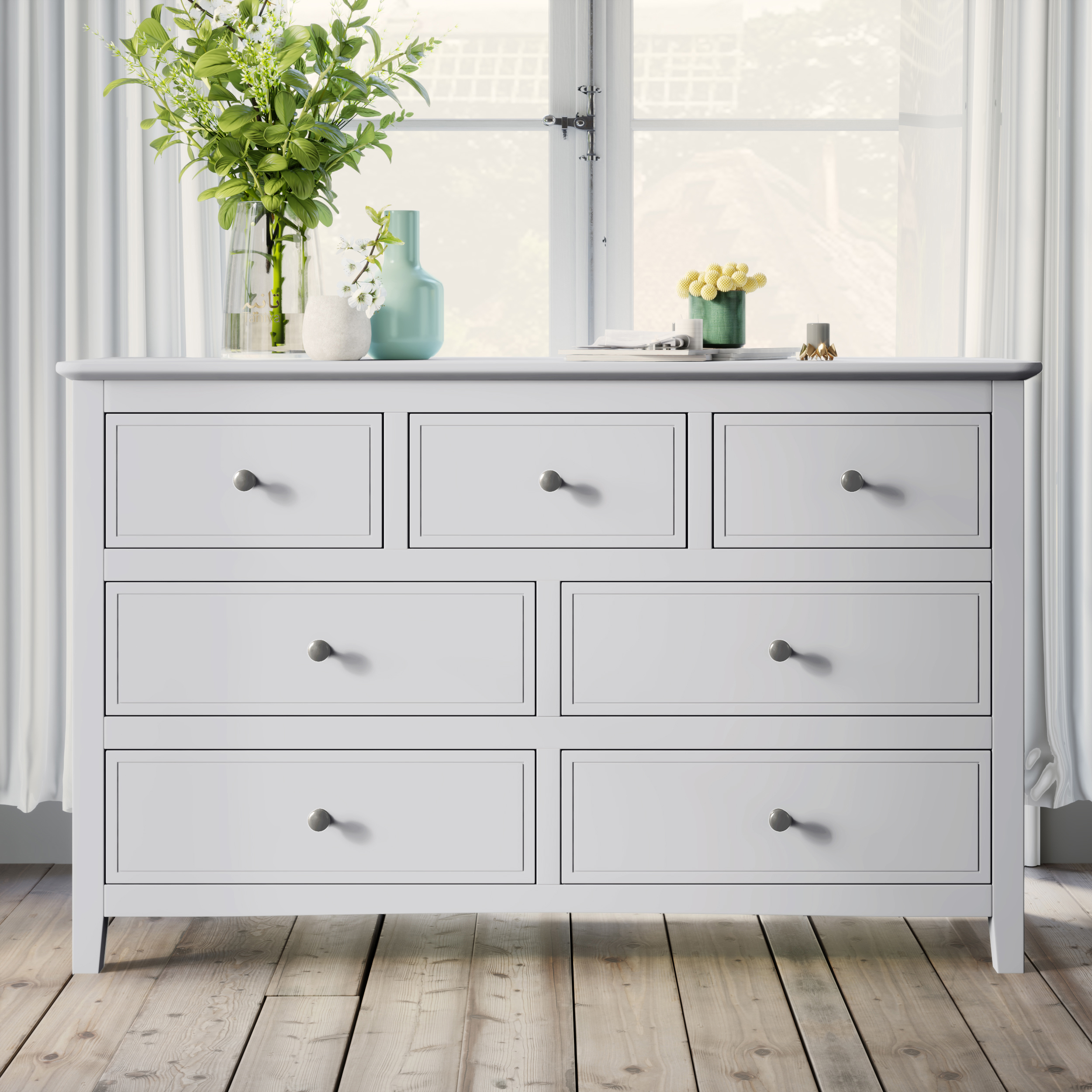 7 Drawers Solid Wood Dresser in White-Boyel Living