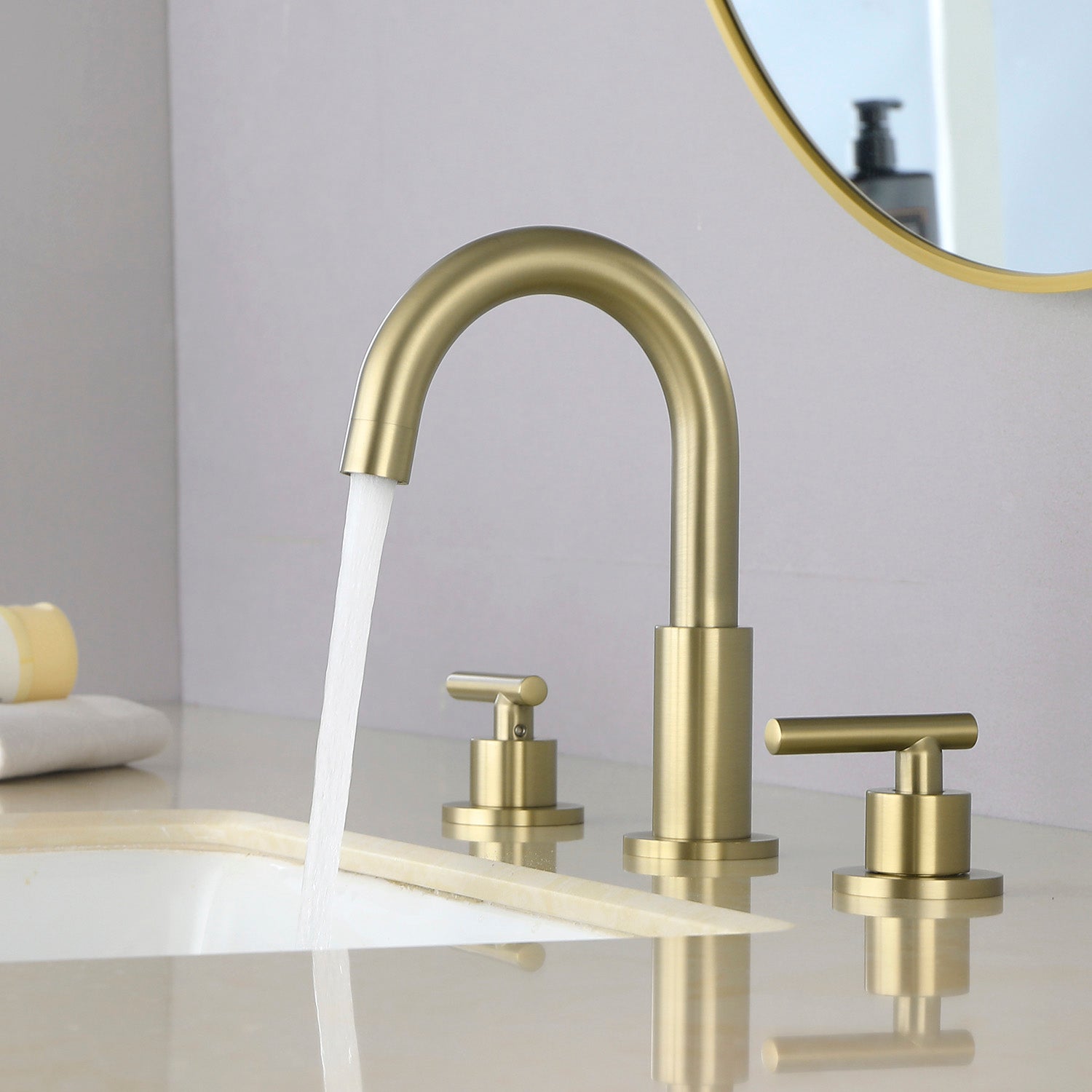 Boyel Living Widespread 2-Handle Bathroom Sink Faucet with Valve and Drain Assembly in Brushed Gold 8 In.-Boyel Living